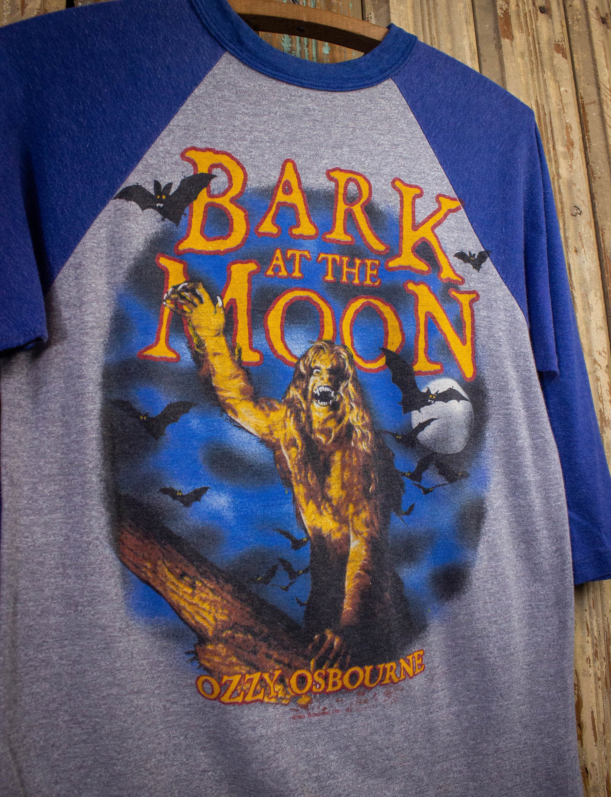 Vintage Ozzy Osbourne Bark At The Moon Raglan Concert T Shirt 1984 Gray/Blue Small