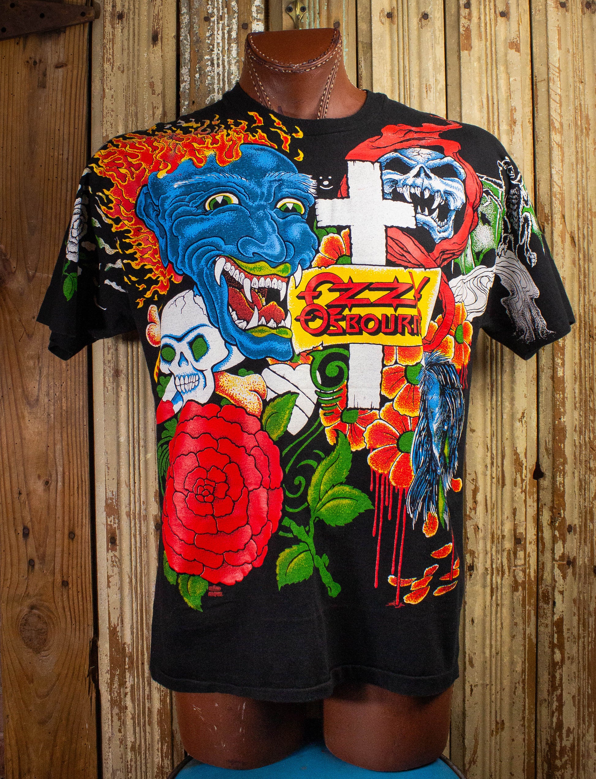 Vintage Ozzy Osbourne Tattoos All Over Print Concert T Shirt 1992 Black XL