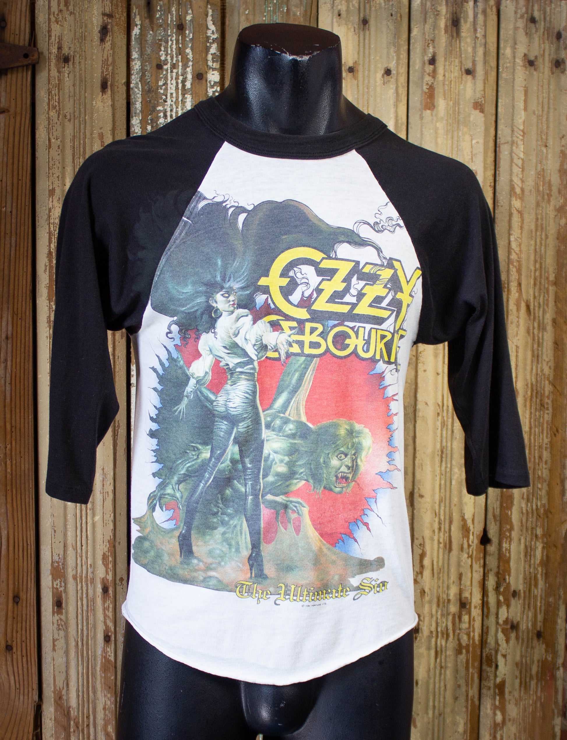 Vintage Ozzy Osbourne The Ultimate Sin Concert T-Shirt 1986 Black Raglan s