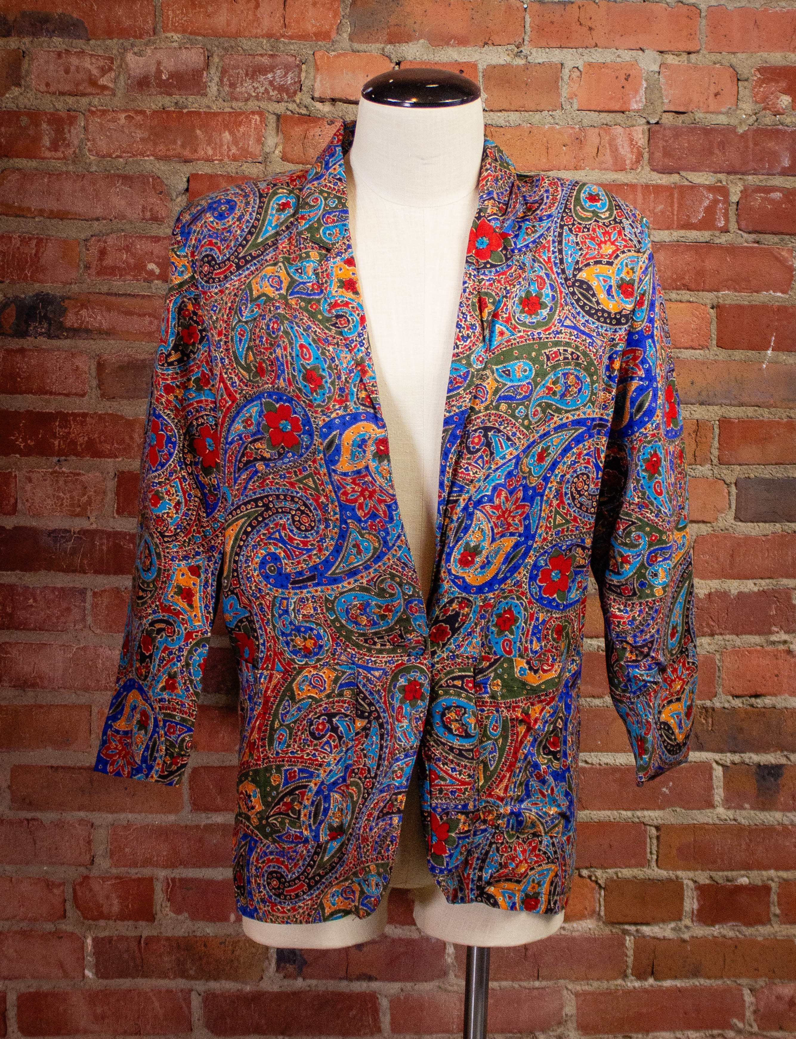 Vintage Pasta Paisley Blazer 80s Large Black Shag Vintage