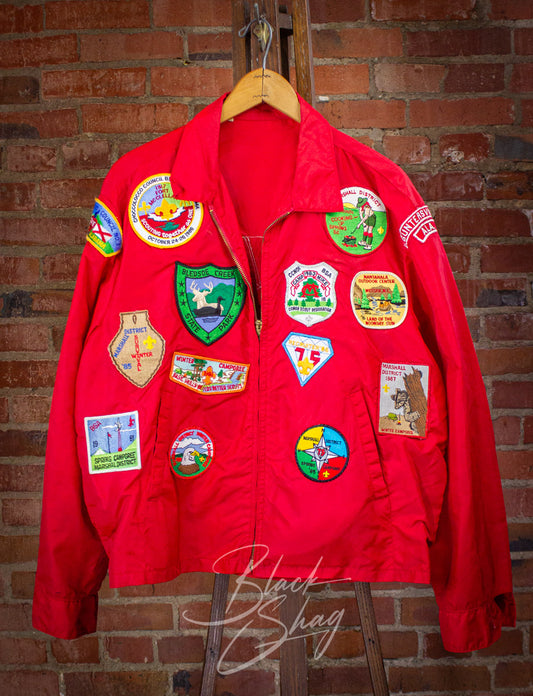 Vintage Red Patched Windbreaker Jacket 80s Large