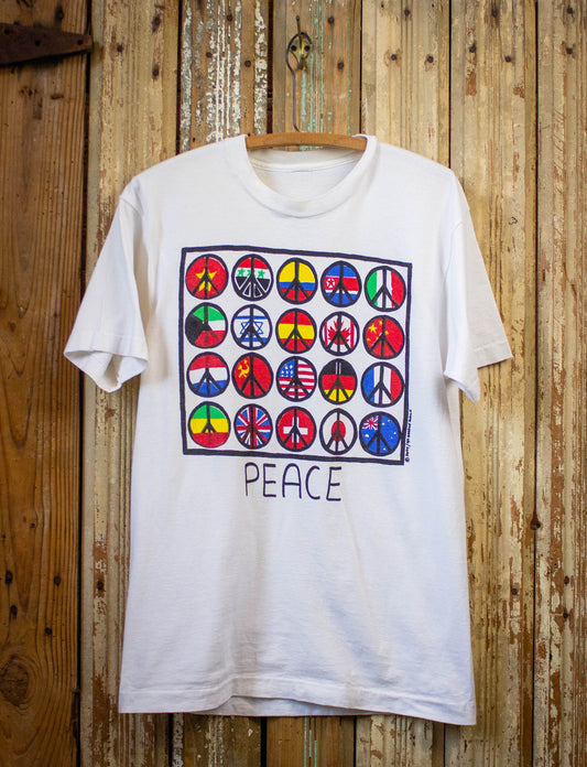 Vintage Peace Graphic T Shirt 1990 White Medium