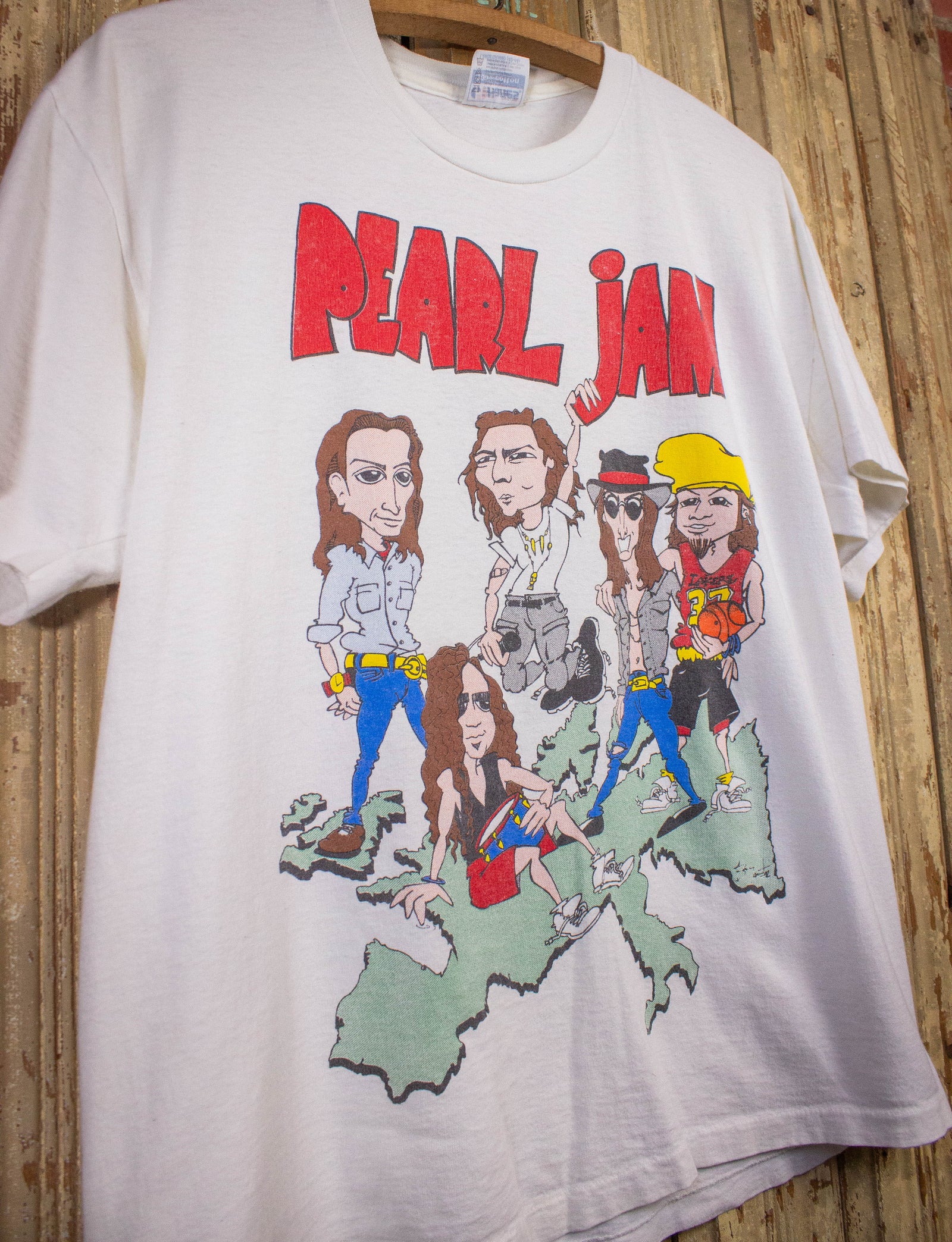 Vintage Super Rare Design 1990s Pearl Jam World Jam caricature T-shirt