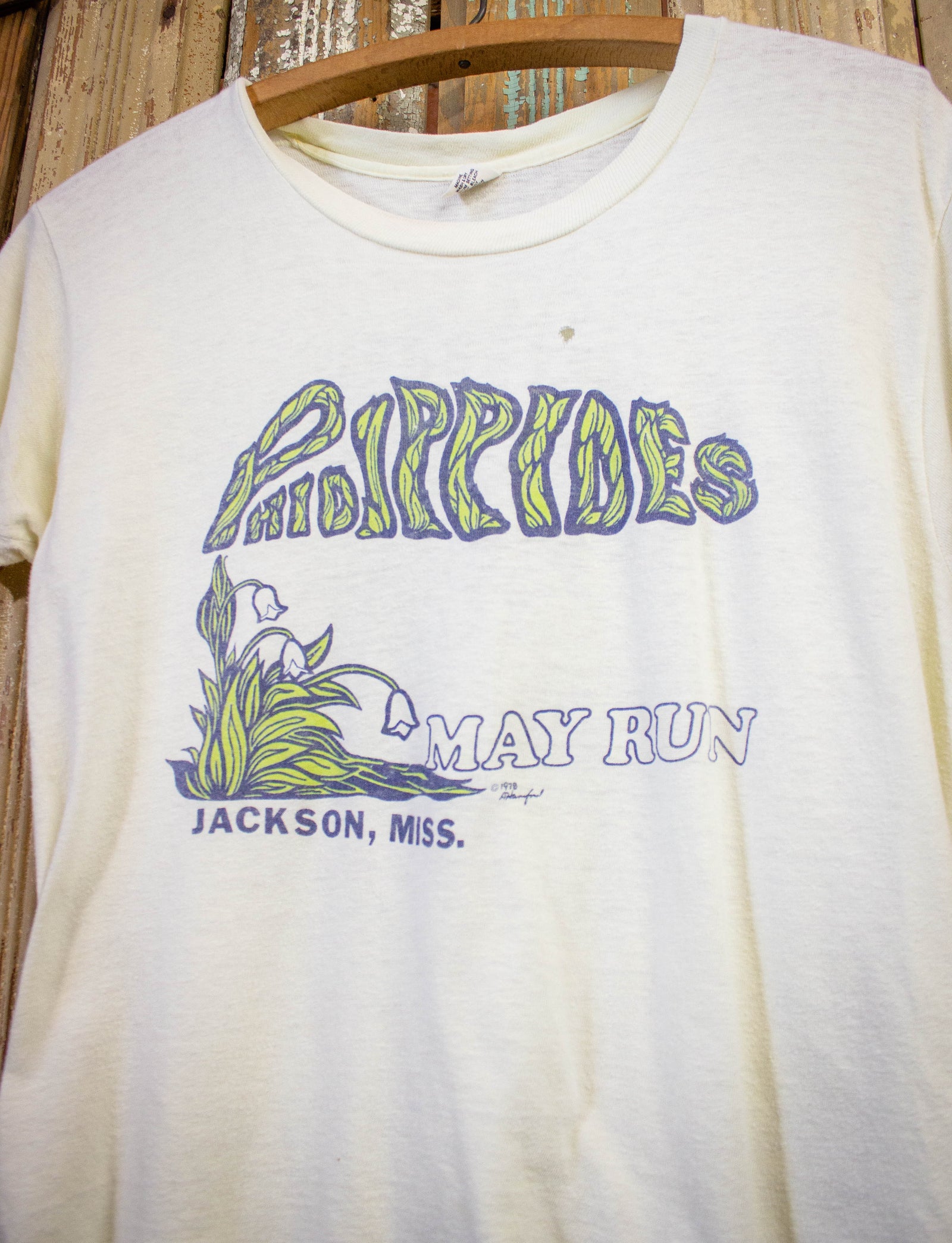 Vintage Phidippides May Run Graphic T Shirt 1978 White Small