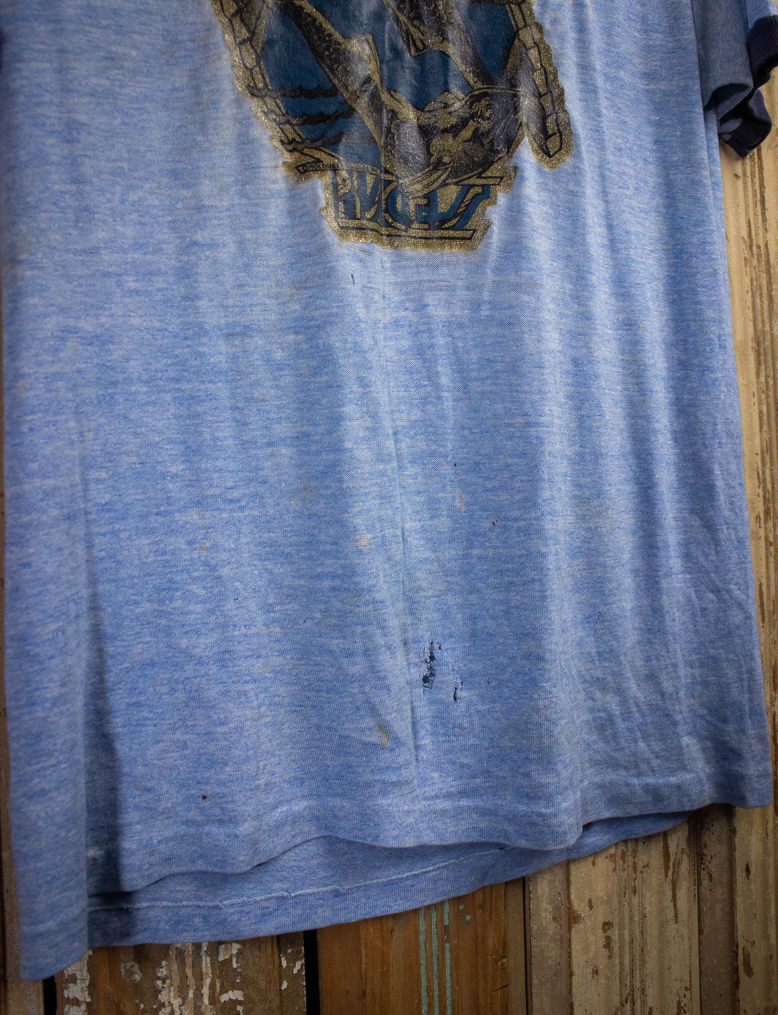 Vintage Pisces Iron On Graphic Ringer T Shirt 1979 Blue Small