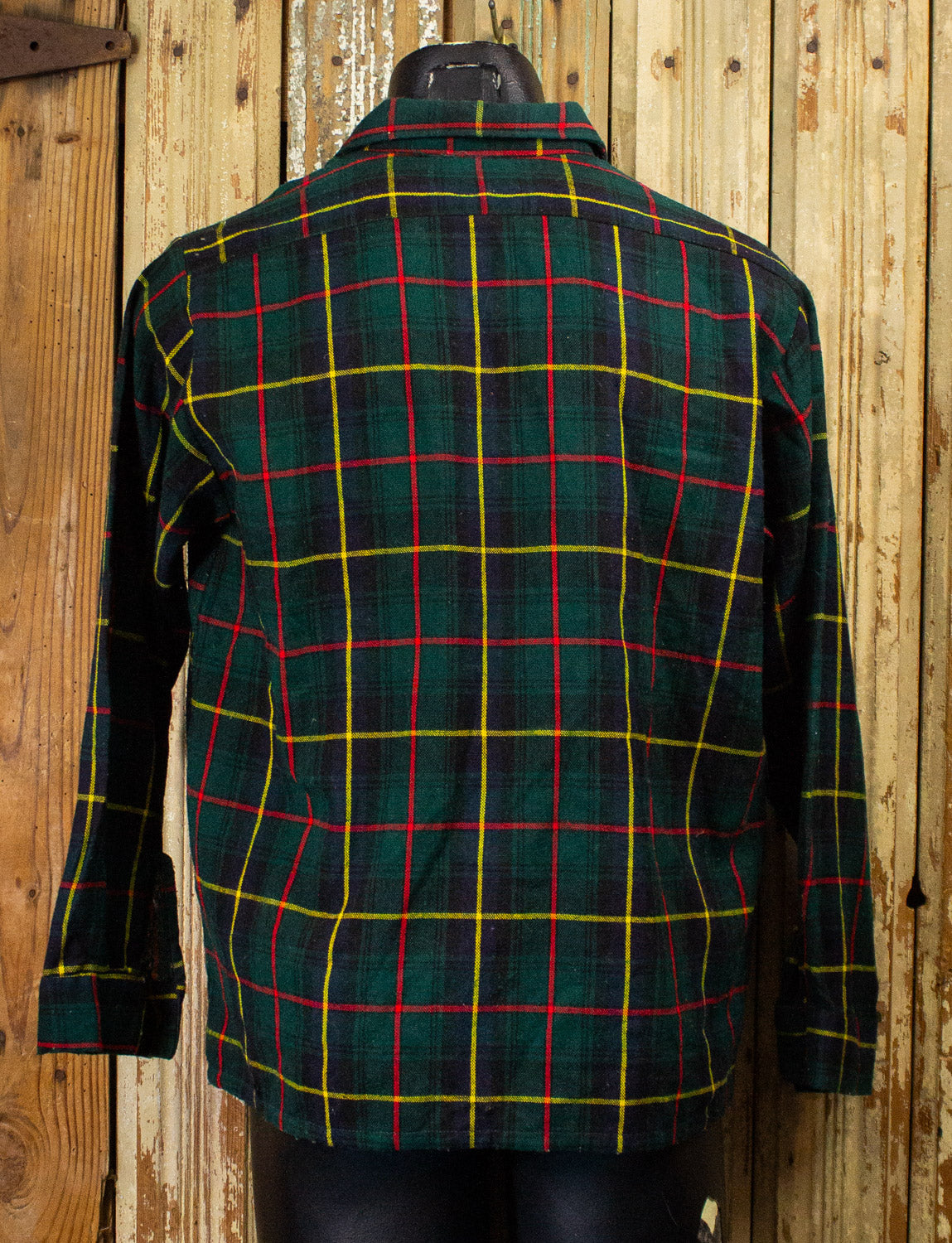 Vintage Green, Yellow, and Red Plaid Flannel Shirt Large