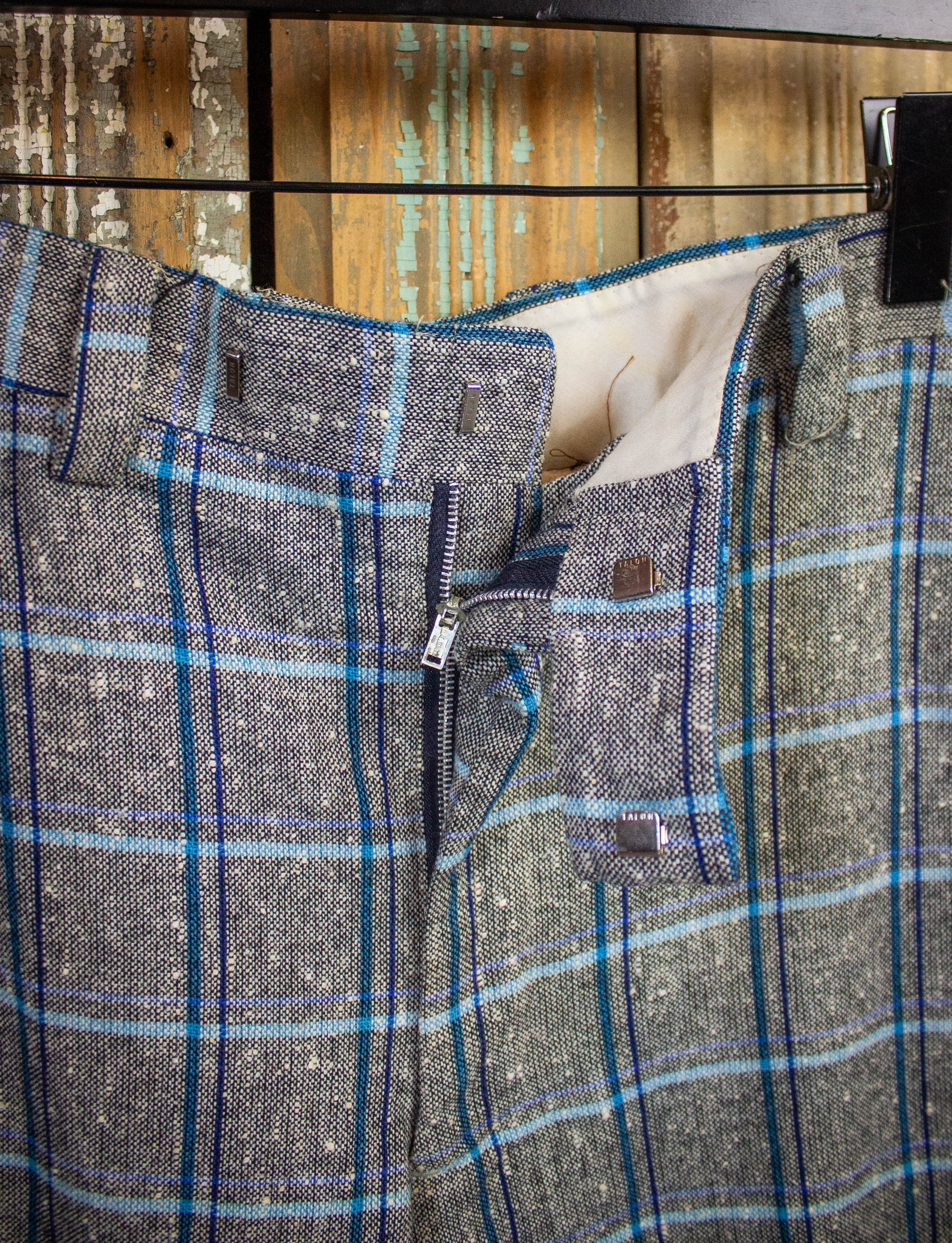 Vintage Plaid Slacks Blue and Gray 33x32