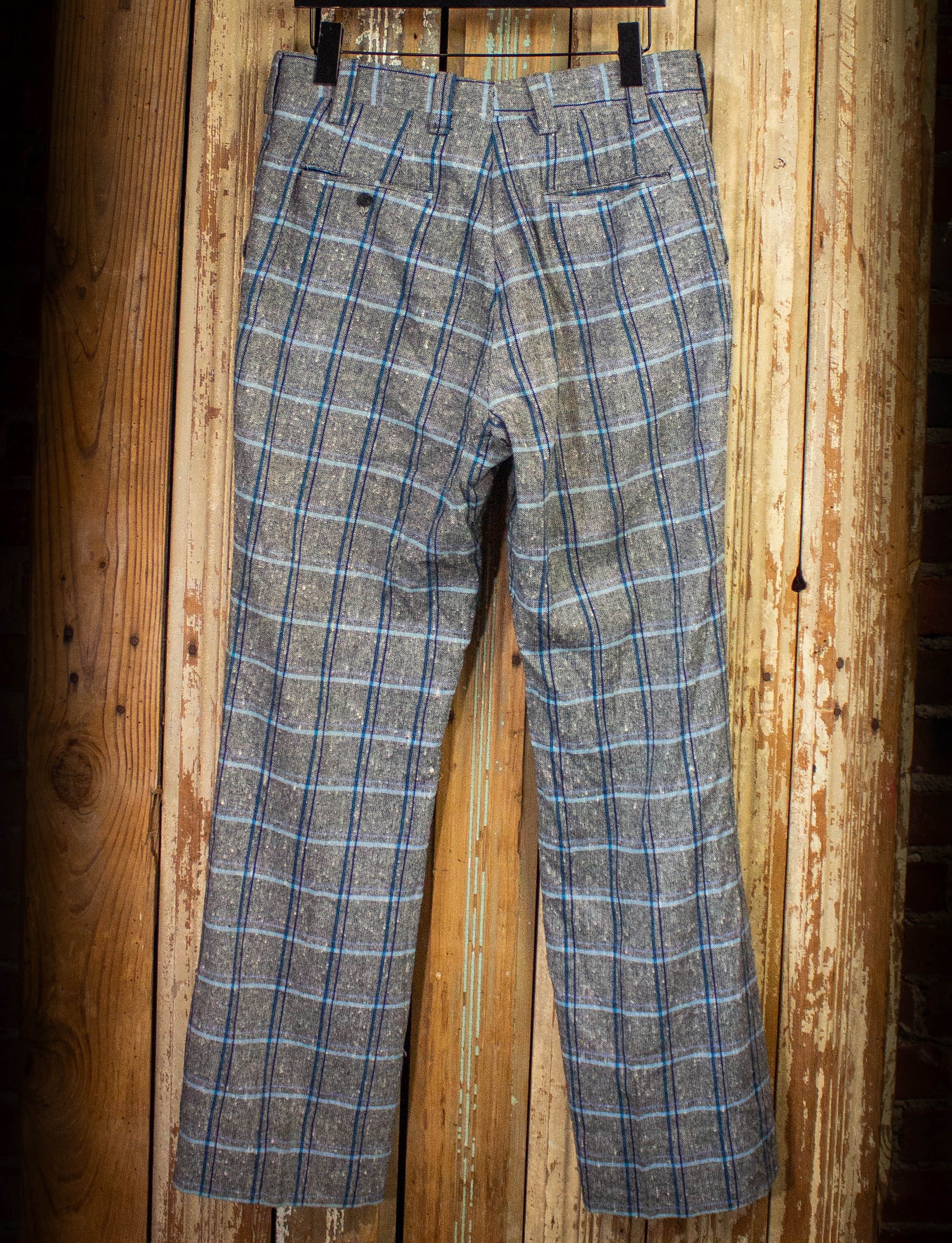 Vintage Plaid Slacks Blue and Gray 33x32