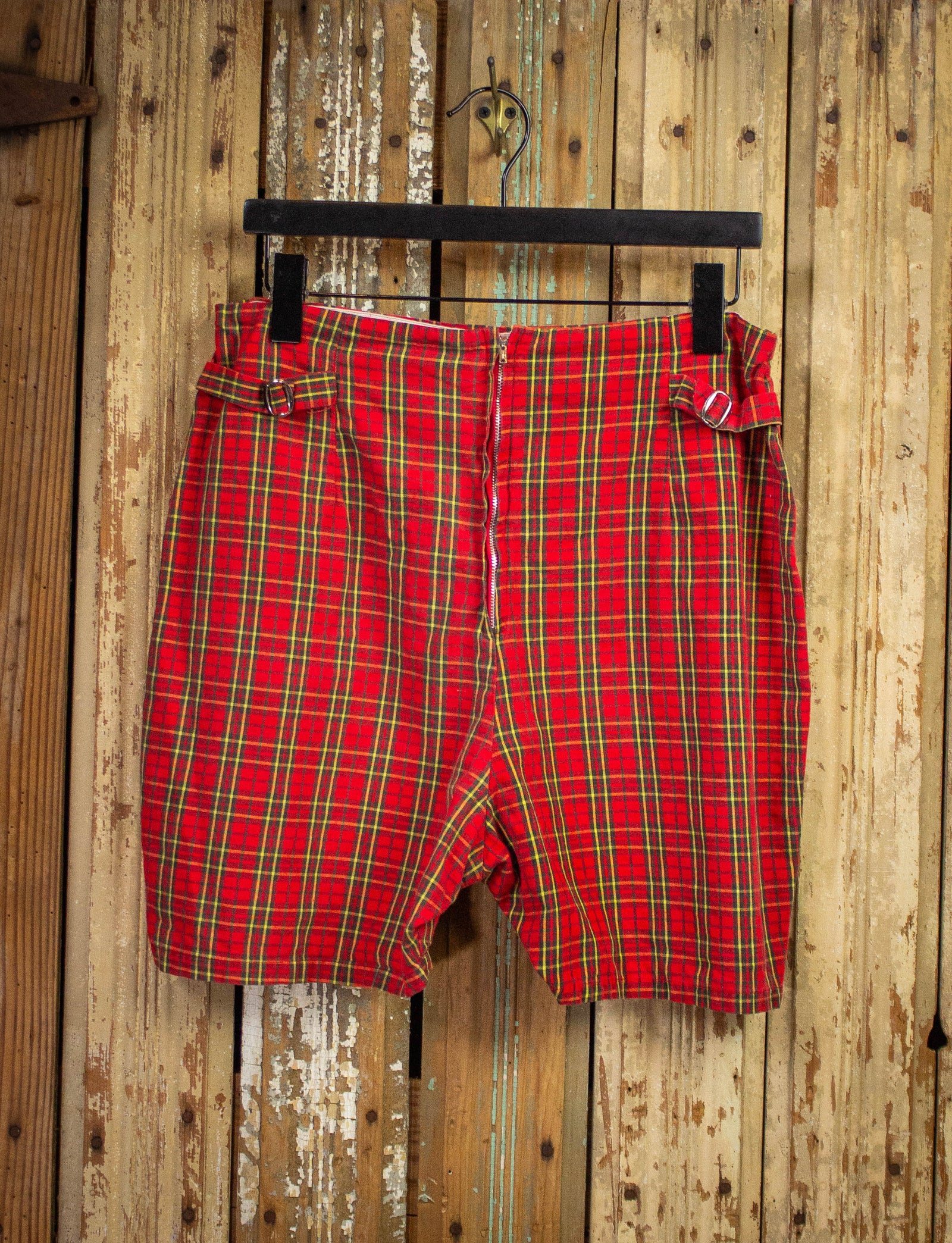 Vintage Plaid Zip Shorts 50s Red 30w