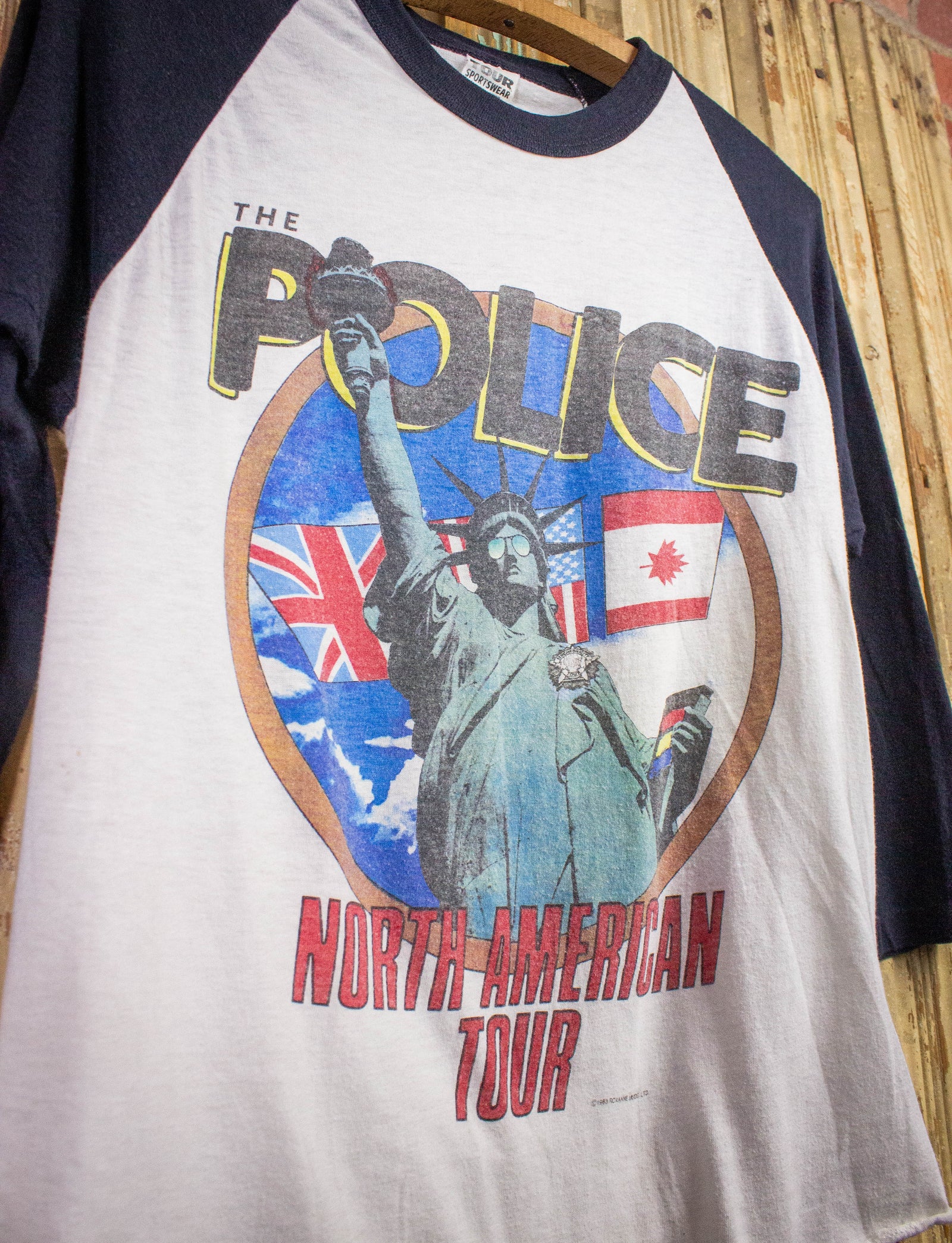 Vintage Police North American Tour Raglan Concert T Shirt White/Navy Blue Medium