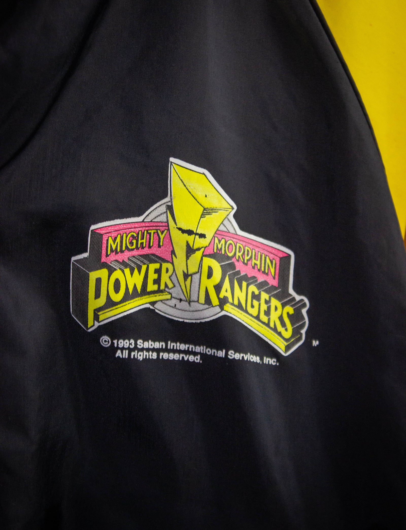 Vintage Kids Power Rangers Bomber Jacket 1993 Black and Yellow XS