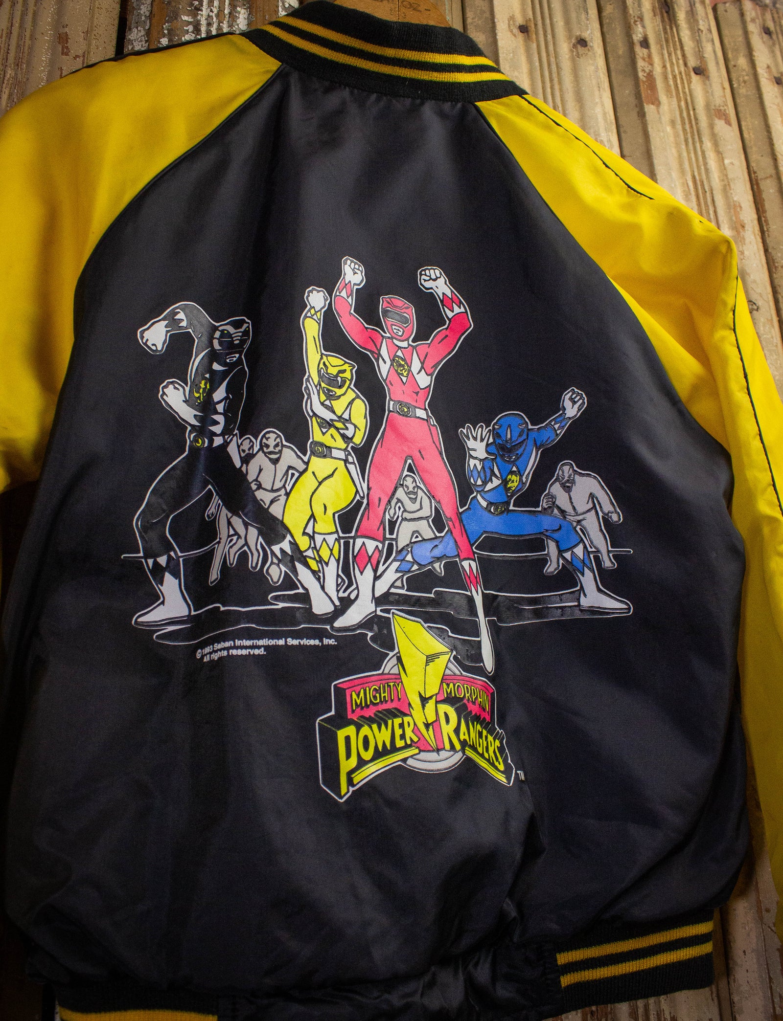Vintage Kids Power Rangers Bomber Jacket 1993 Black and Yellow XS