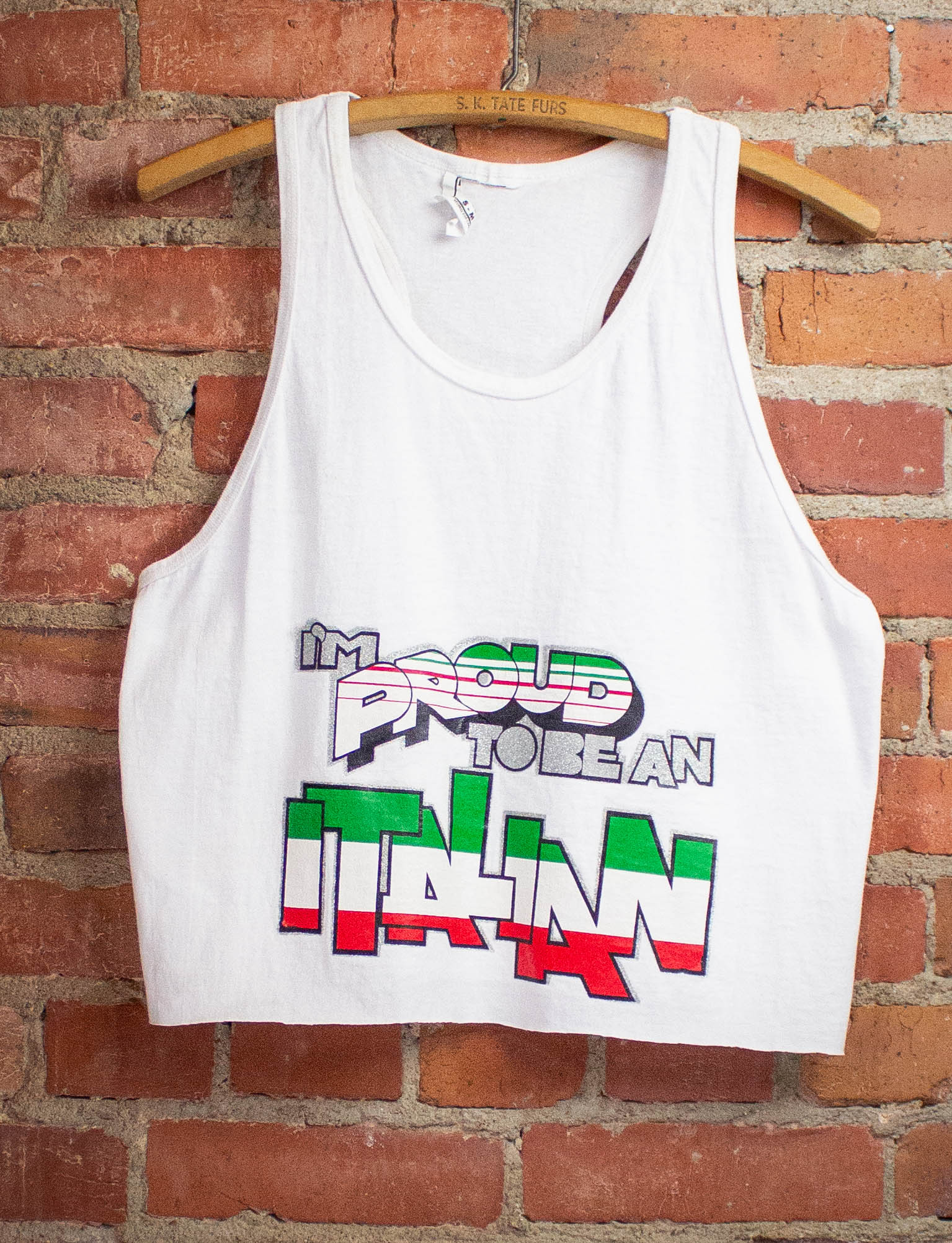 Vintage Proud Italian Cropped Tank Graphic T-Shirt S