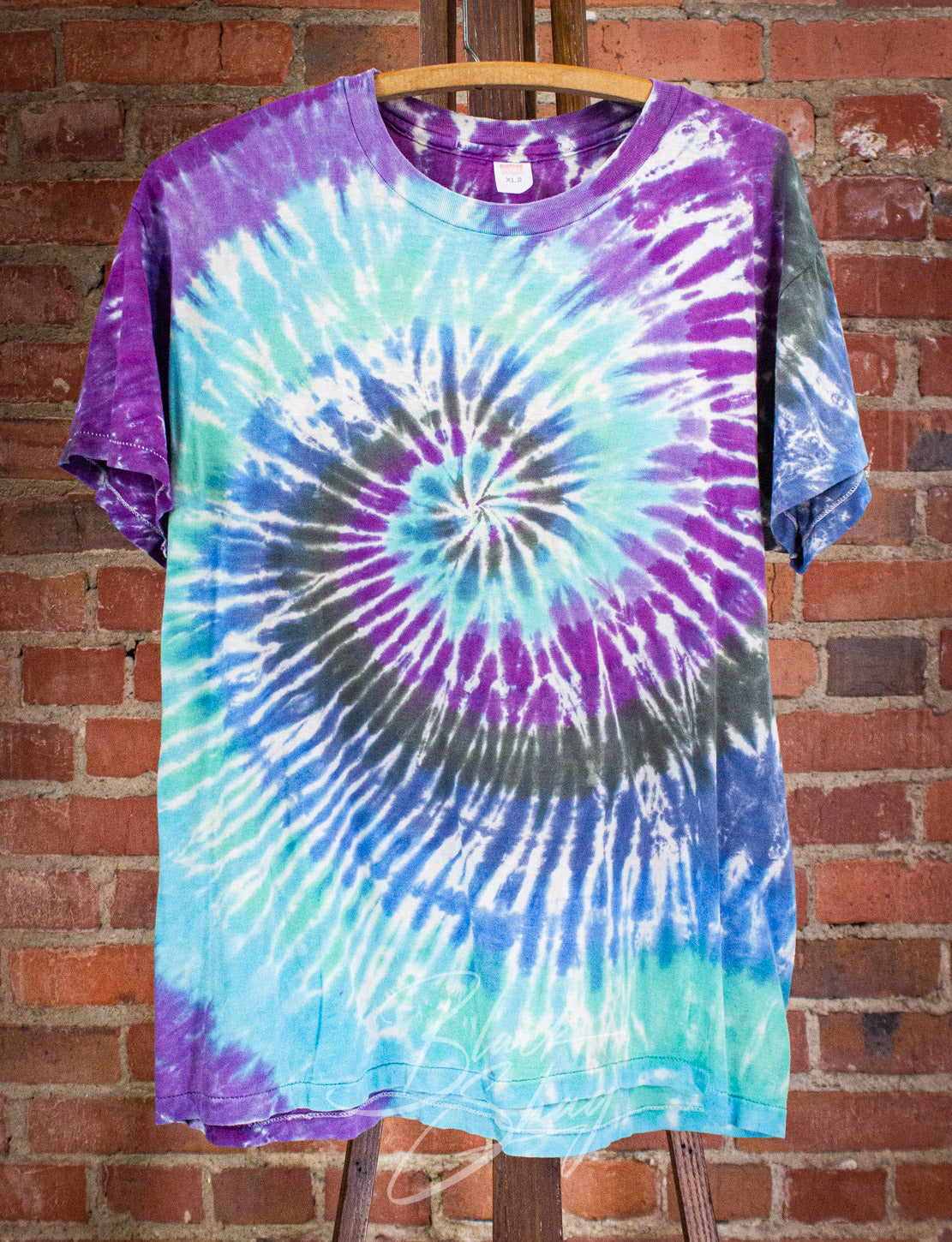 Vintage Purple Blue and Green Tie Dye T Shirt 70s Large