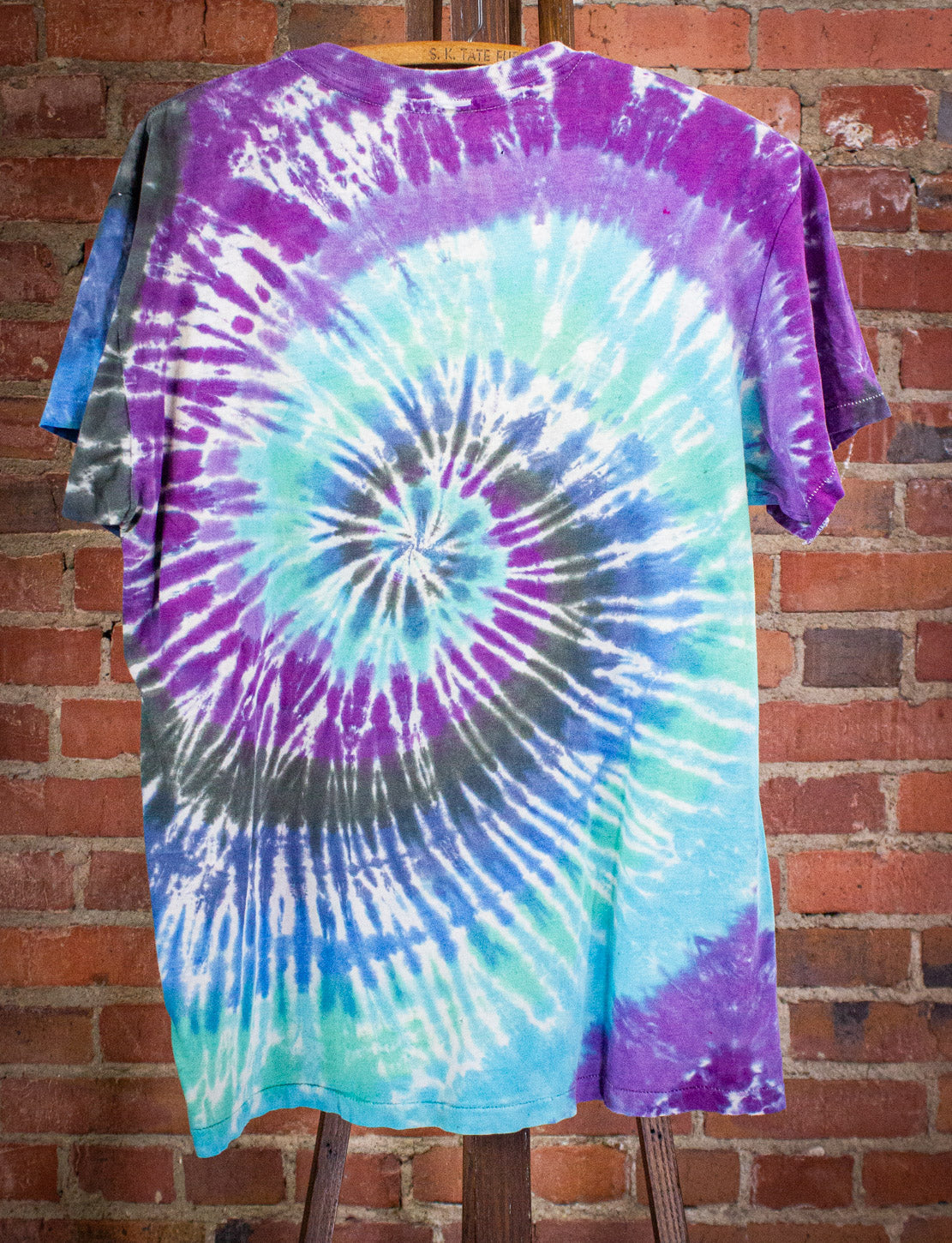 Vintage Purple Blue and Green Tie Dye T Shirt 70s Large
