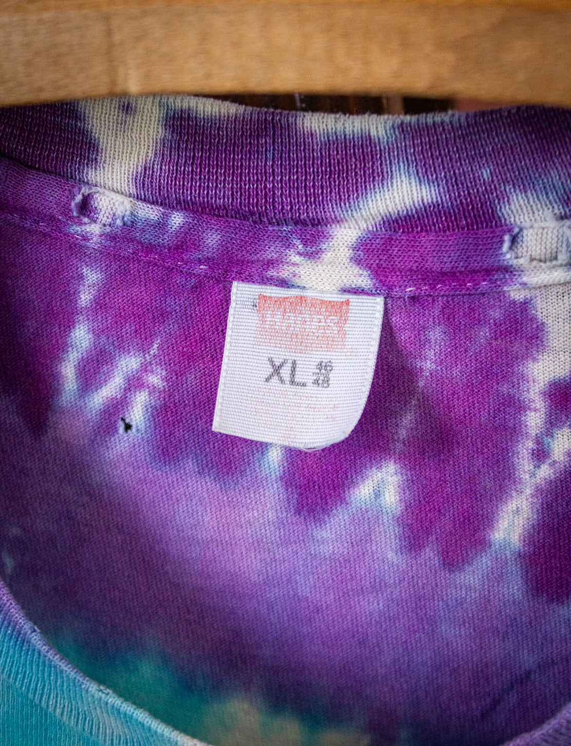 Vintage Purple Blue and Green Tie Dye T Shirt 70s Large