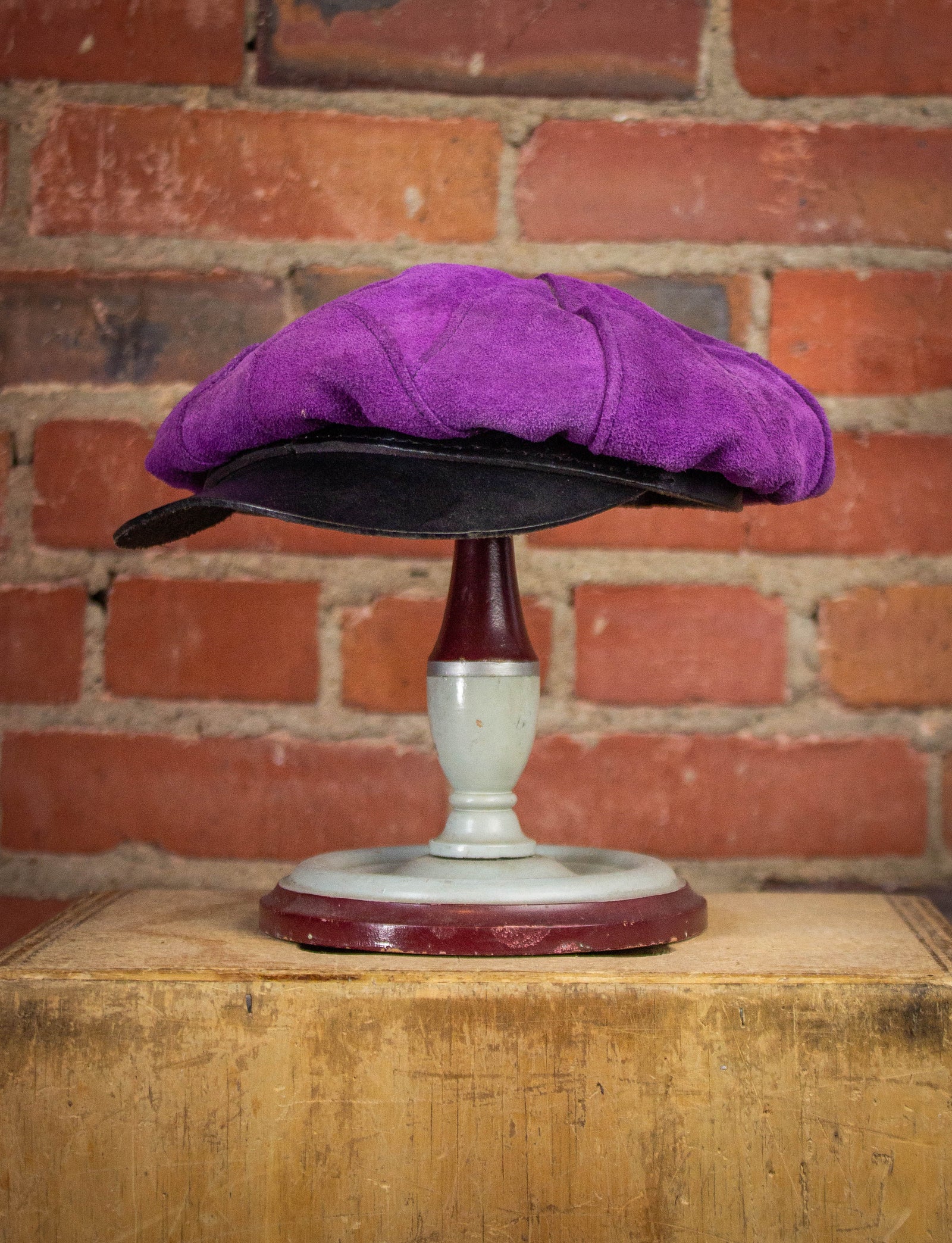 Vintage Purple Suede Biker Hat 70s Small