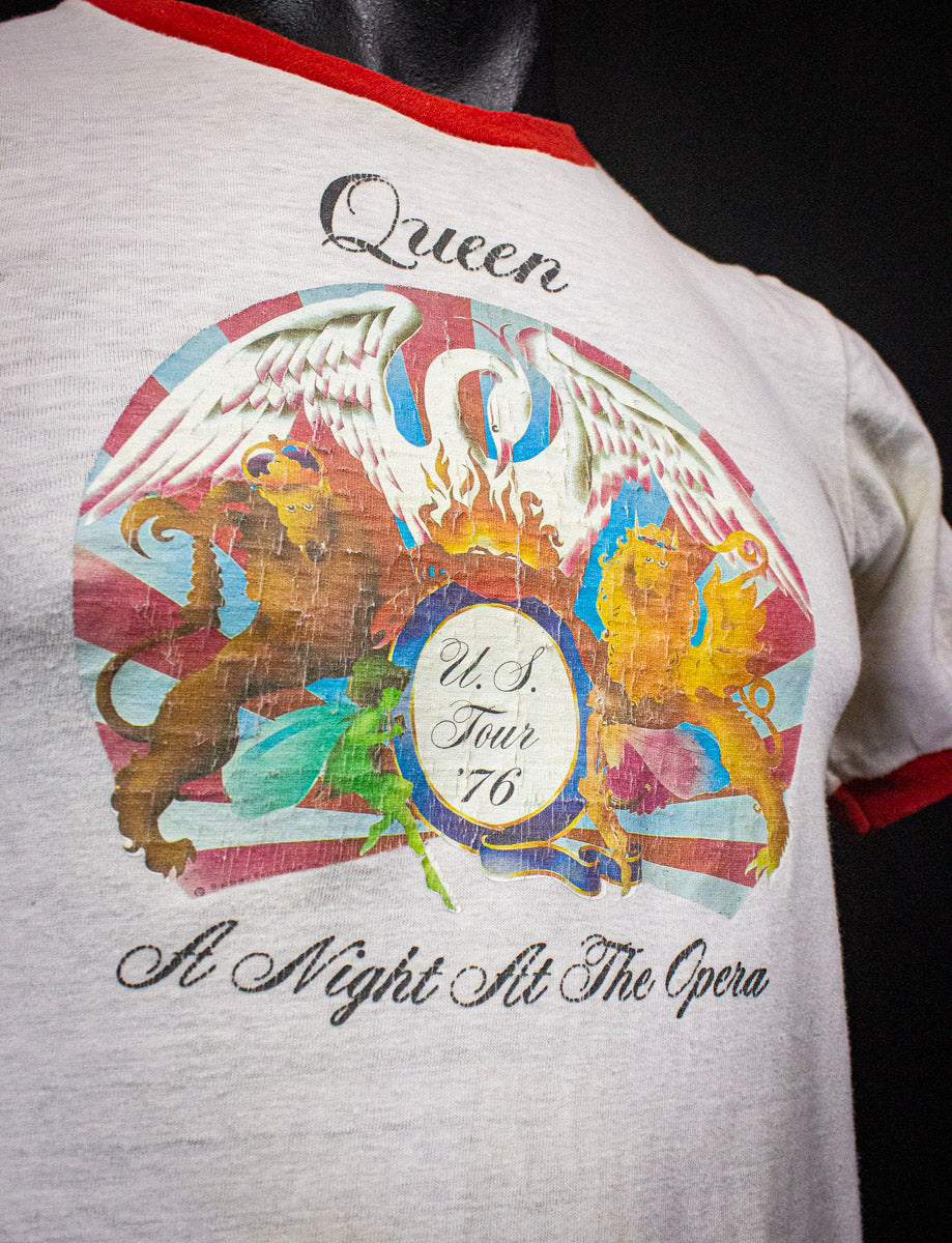 Vintage Queen Night At The Opera Concert Ringer T Shirt 1976 White/Red XS