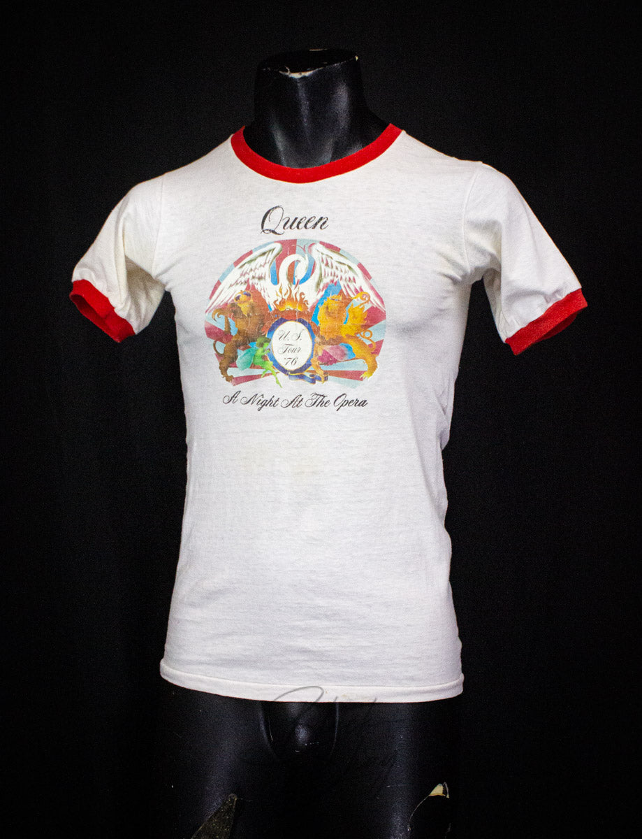 Vintage Queen Night At The Opera Concert Ringer T Shirt 1976 White/Red XS