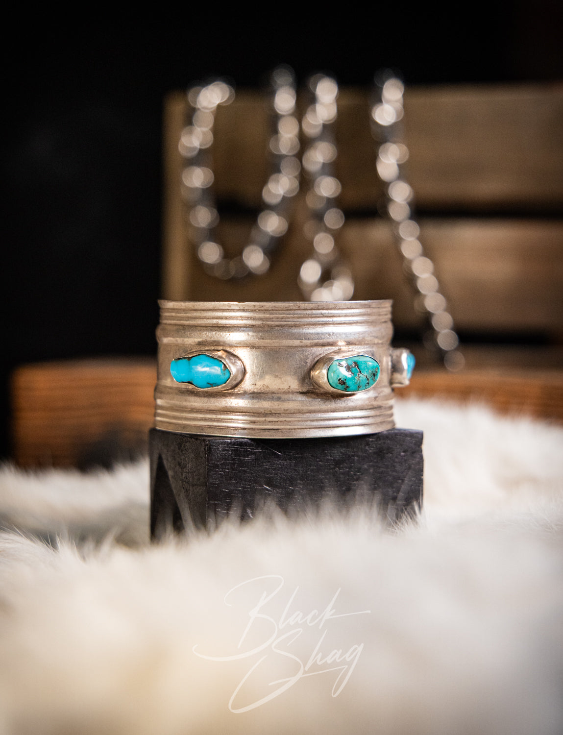 Vintage 70s Sterling Silver Turquoise Cuff