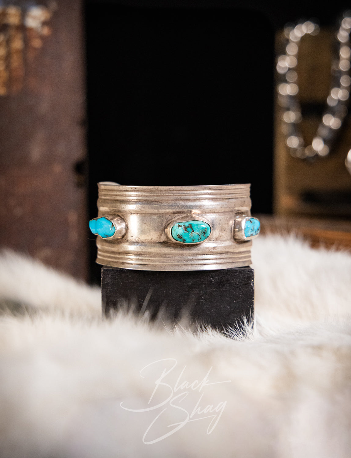 Vintage 70s Sterling Silver Turquoise Cuff