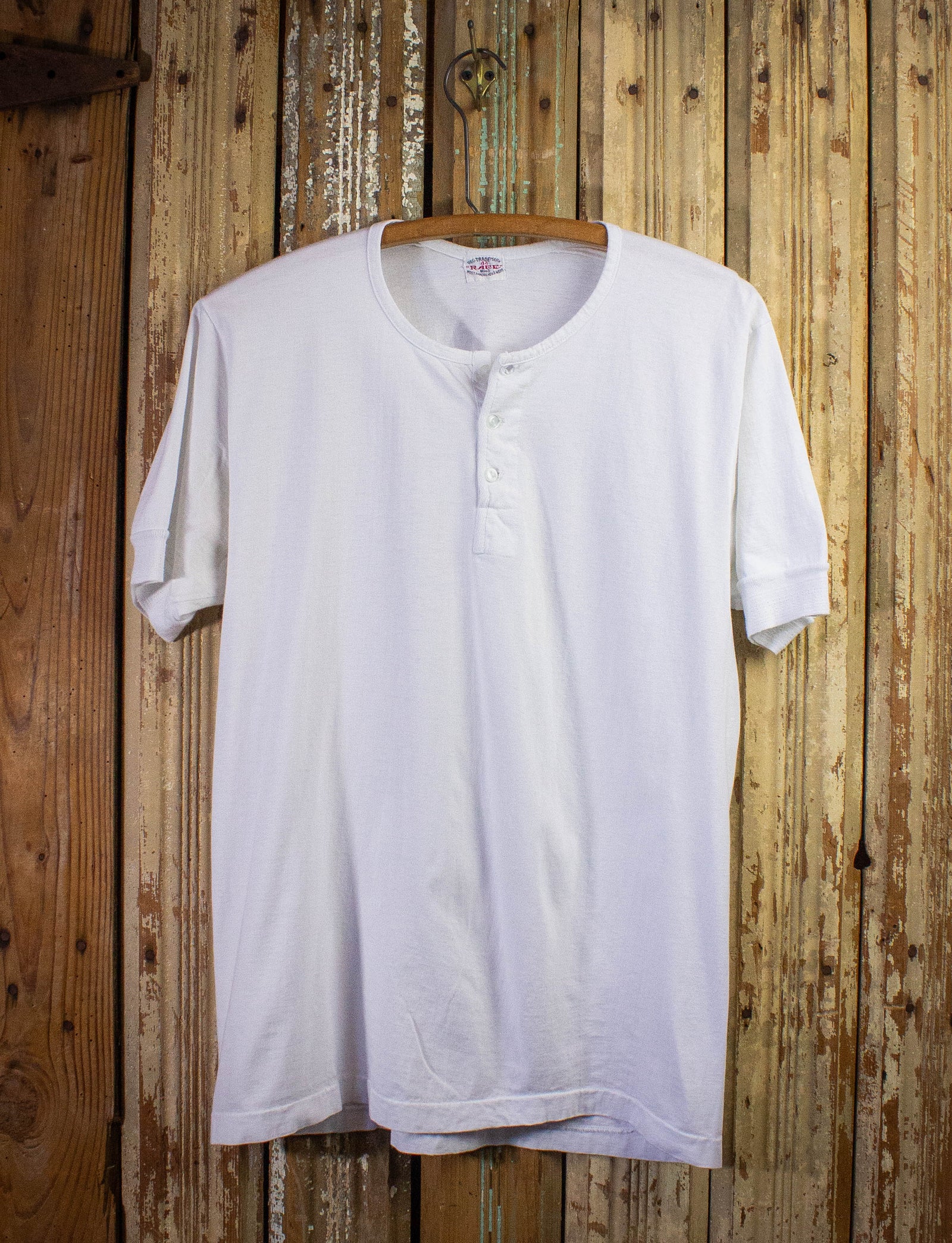 Vintage Race Brand White Henley Shirt 70s Large