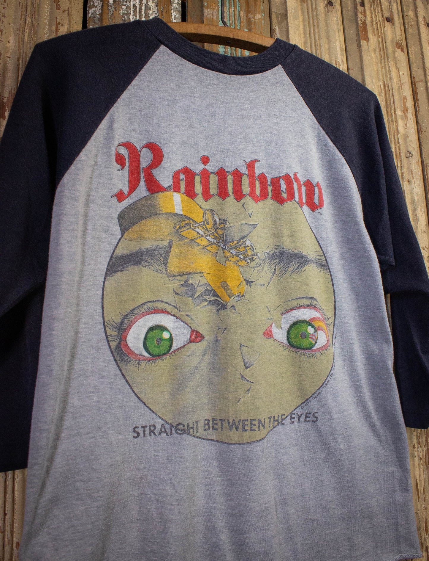 Vintage Rainbow Straight Between The Eyes Concert T Shirt 1982 Gray/Black Medium