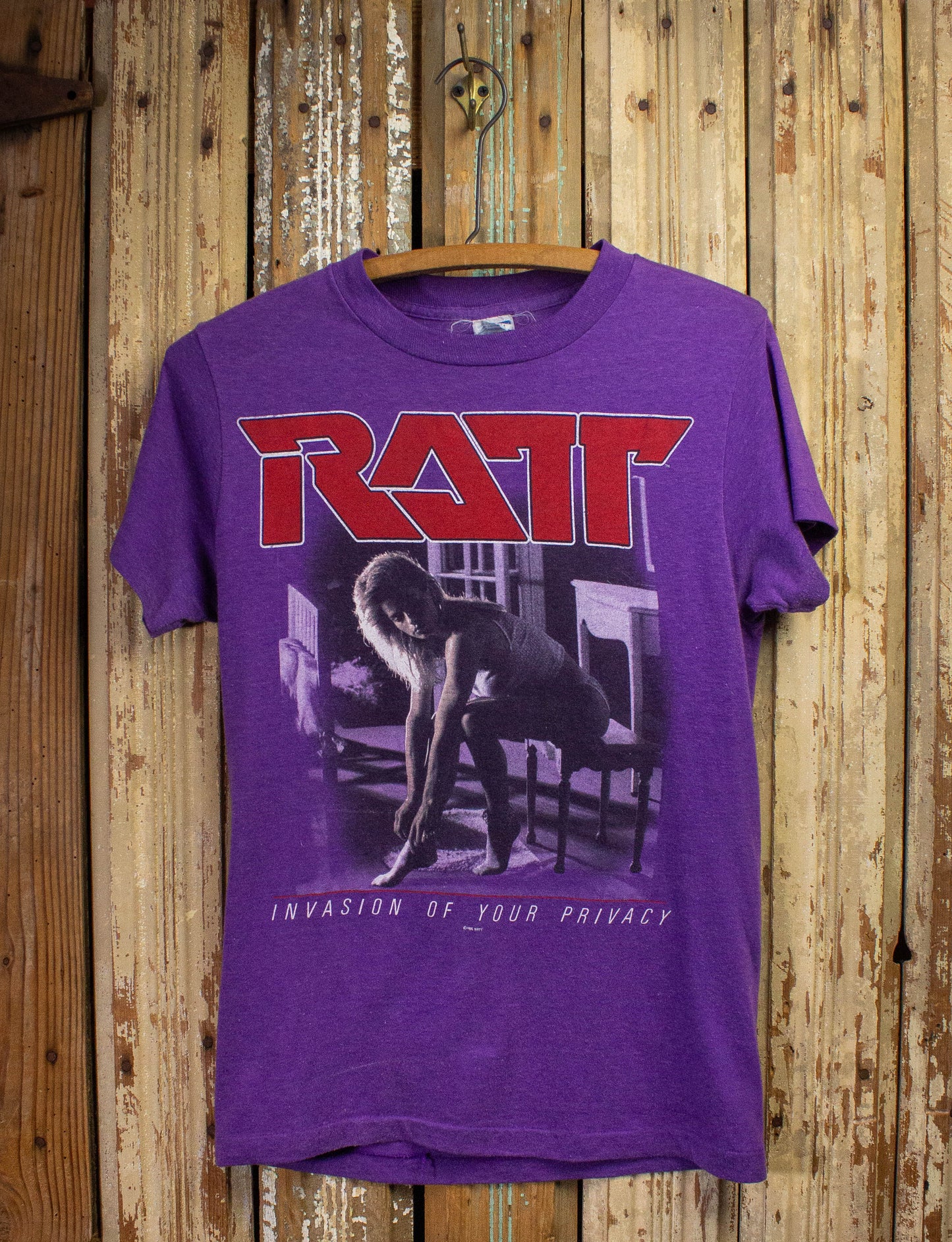 Vintage Ratt Invasion of Your Privacy Concert T Shirt 1985 Purple Small