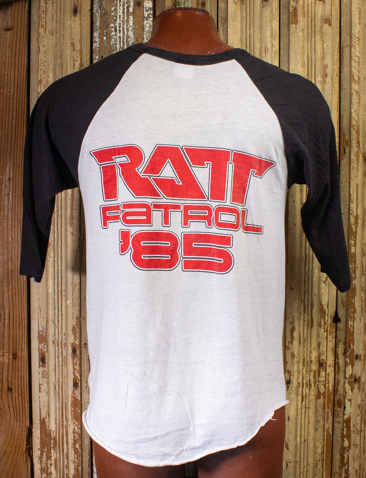 Vintage Ratt Patrol Raglan Concert T Shirt 1985 White/Black Large