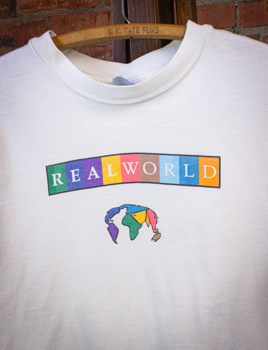 Vintage Real World Records Graphic T Shirt 90s White Large