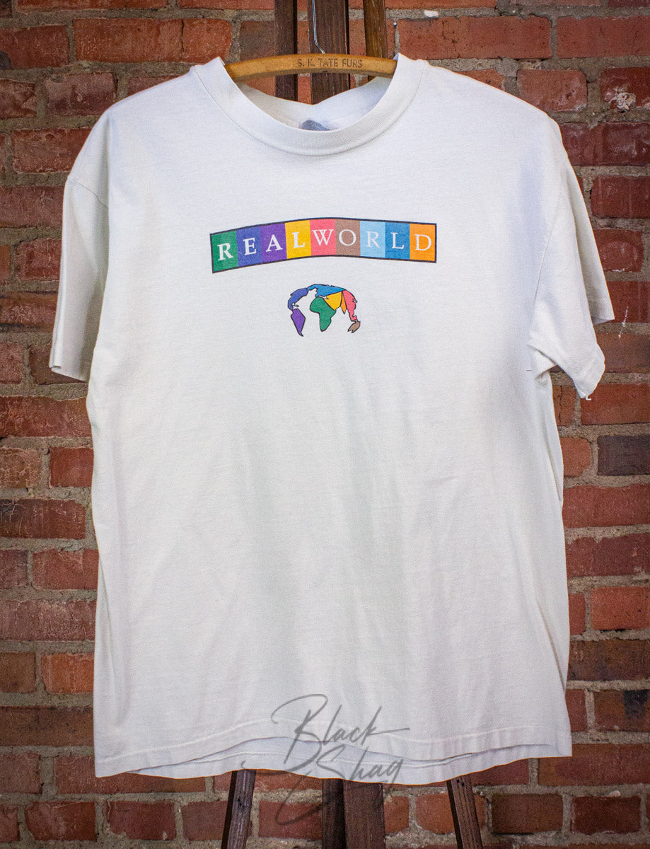 Vintage Real World Records Graphic T Shirt 90s White Large