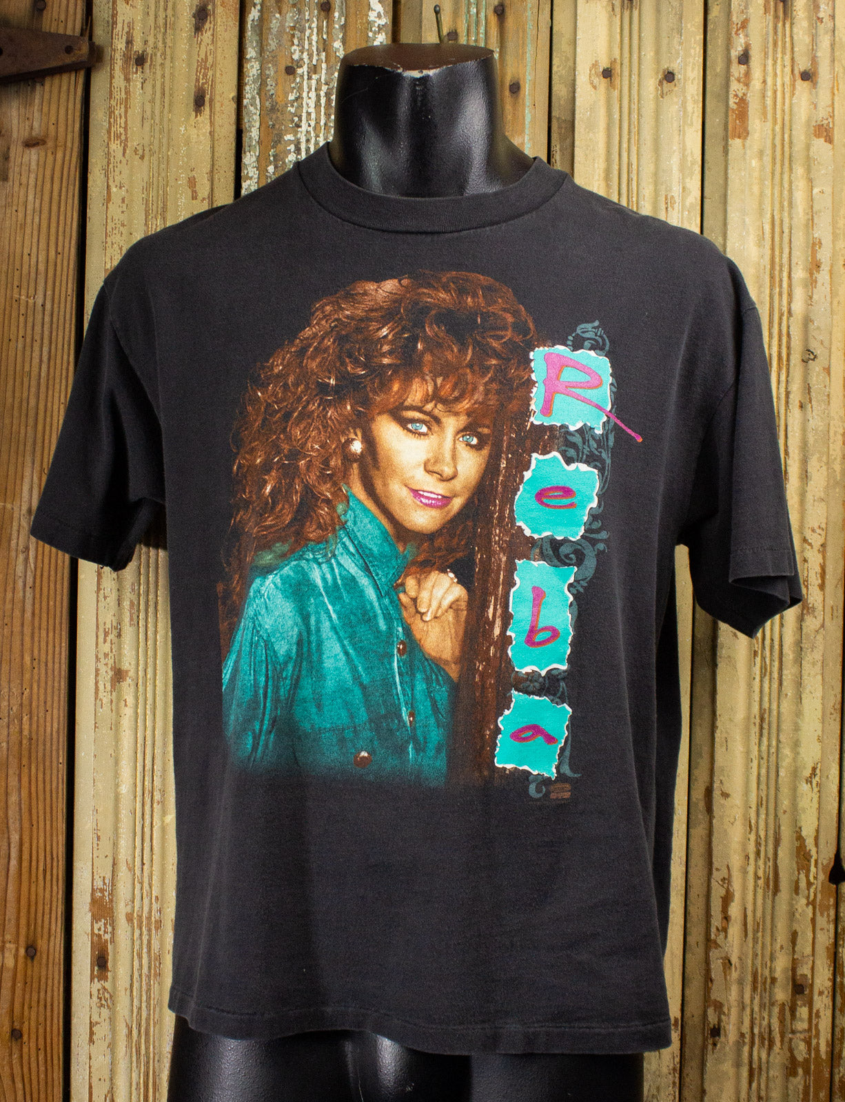 Vintage Reba McEntire Neon Potrait Concert T Shirt 90s Black Large