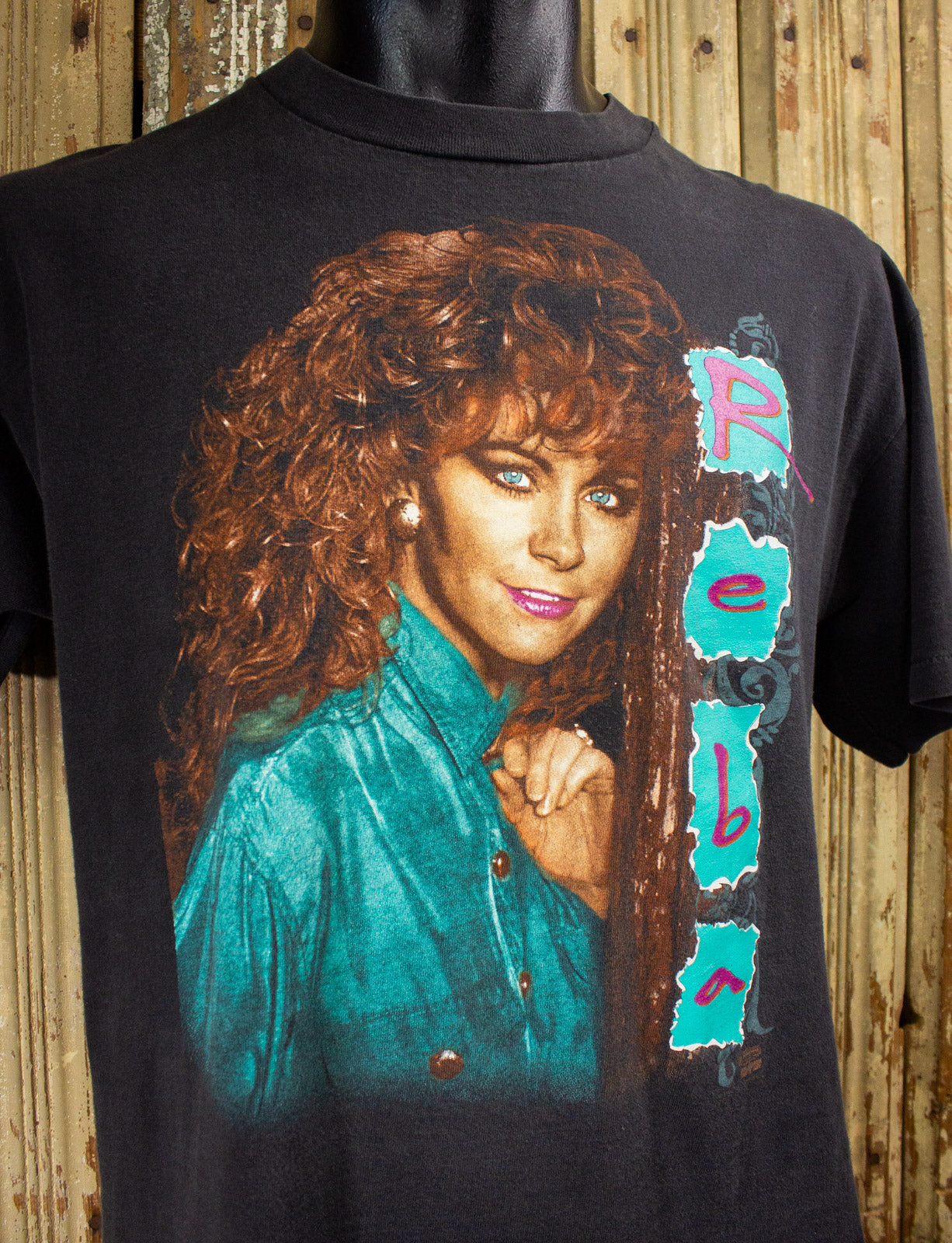 Vintage Reba McEntire Neon Potrait Concert T Shirt 90s Black Large