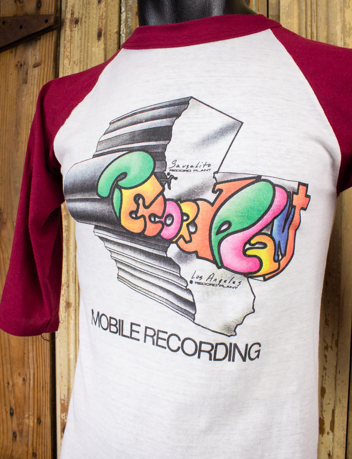 Vintage Record Plant Mobile Recording Raglan Graphic T Shirt 70s Small