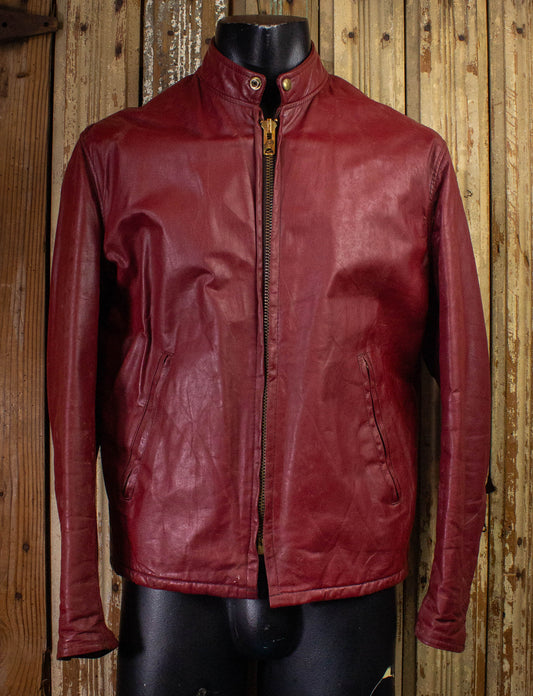 Vintage Red Cafe Racer Leather Jacket 70s Large