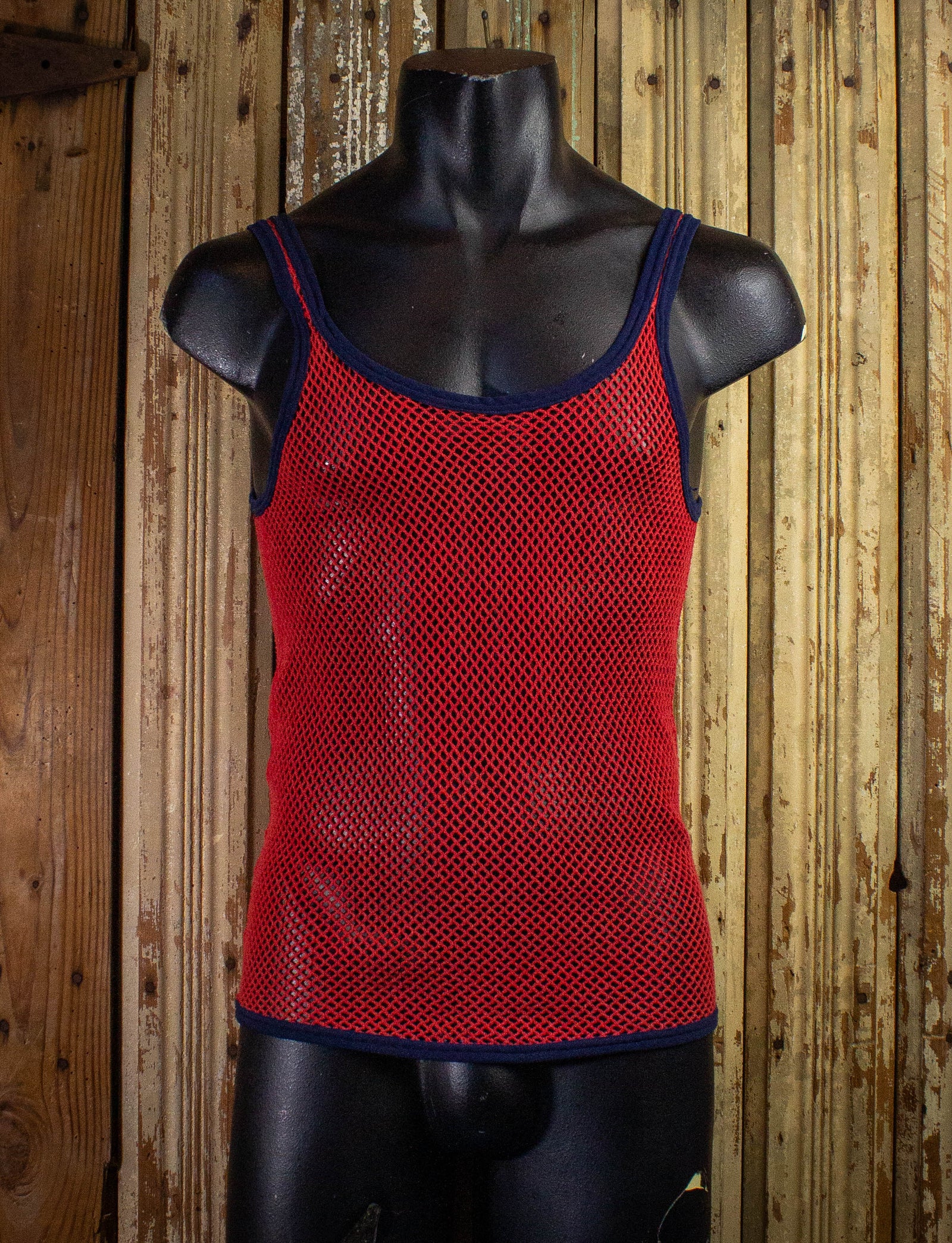 Vintage Red & Blue Mesh Tank Top 70s Small