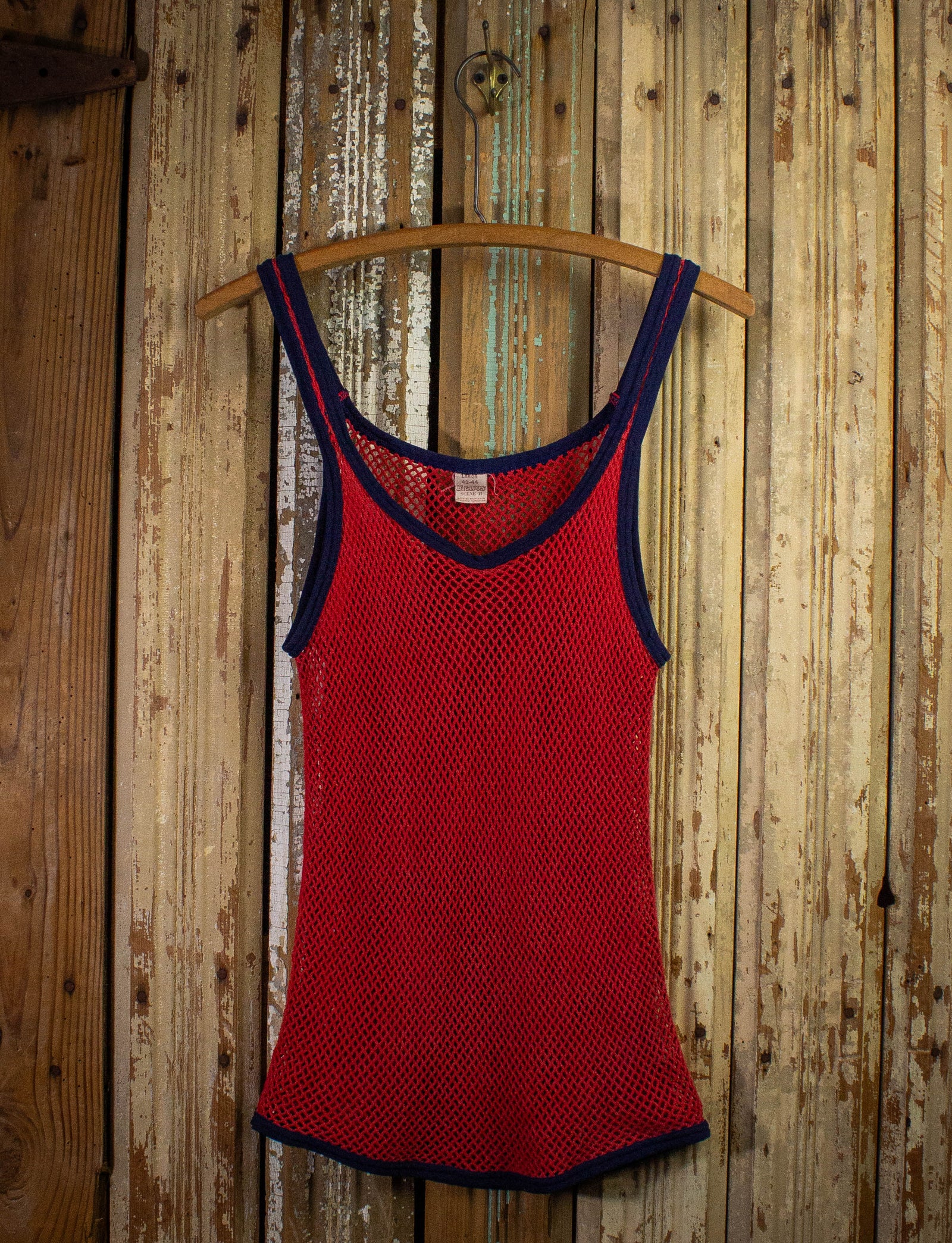 Vintage Red & Blue Mesh Tank Top 70s Small