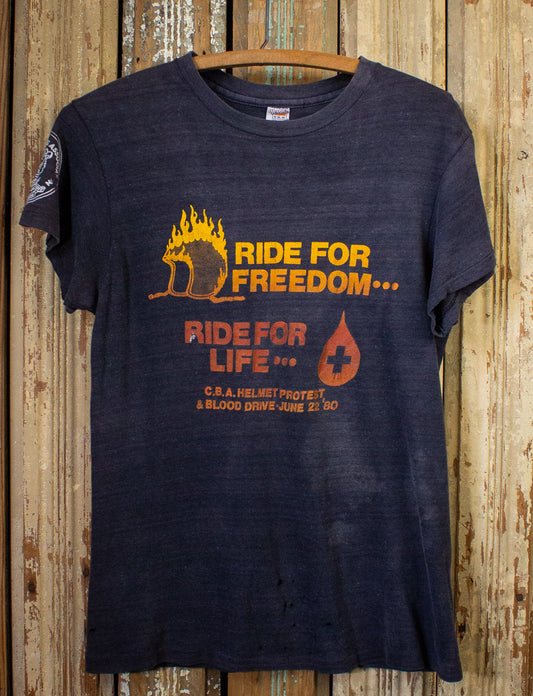 Vintage Ride For Freedom Graphic T Shirt 70s Black Small