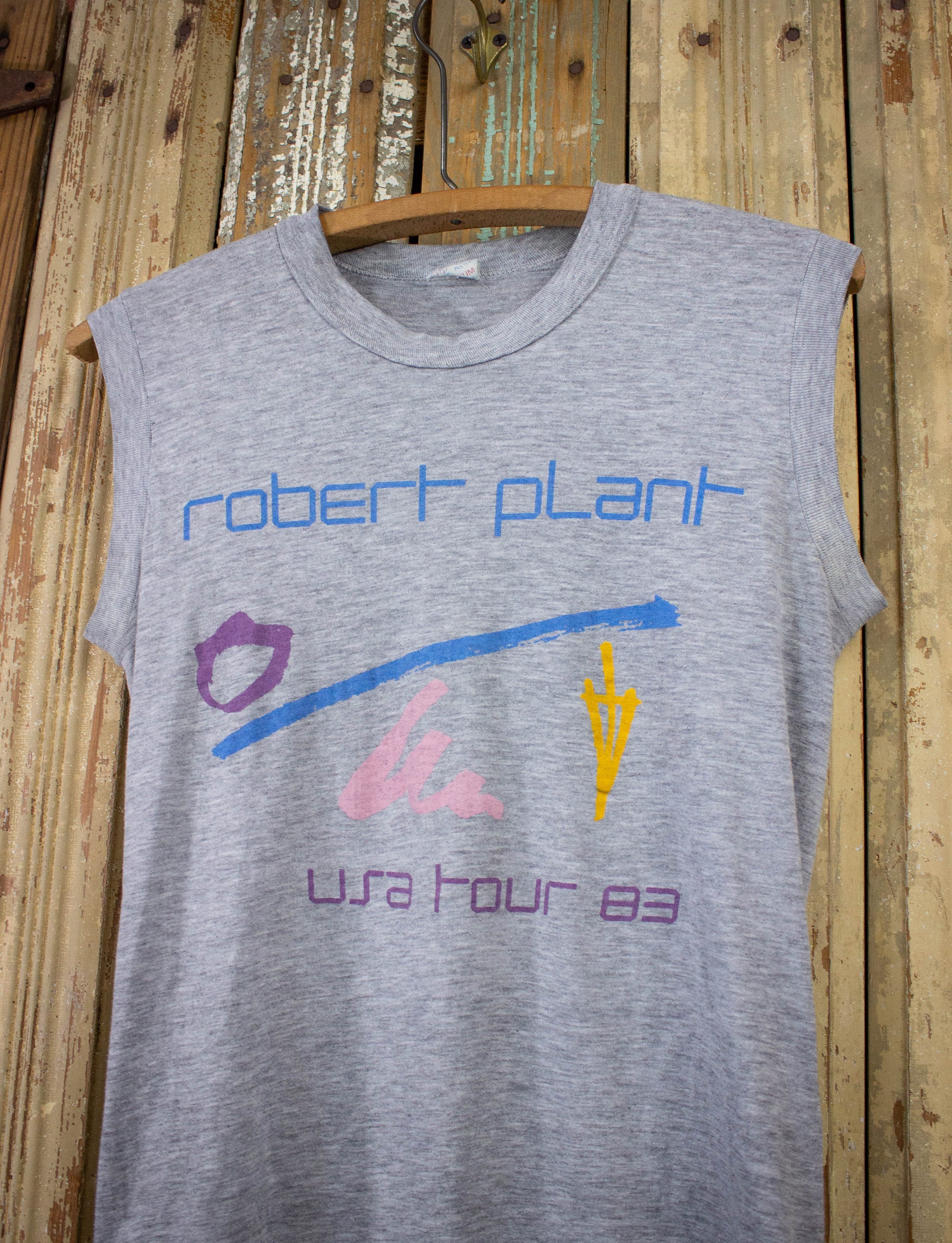 Vintage Robert Plant Principle of Moments Concert Muscle Tee 1983 Gray Small