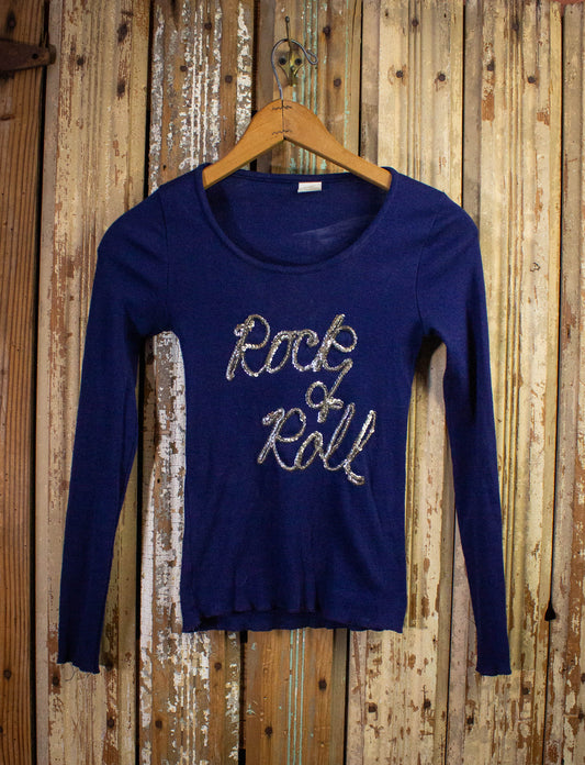 Vintage 70s Women's Rock & Roll Long Sleeve Sequined T Shirt XS