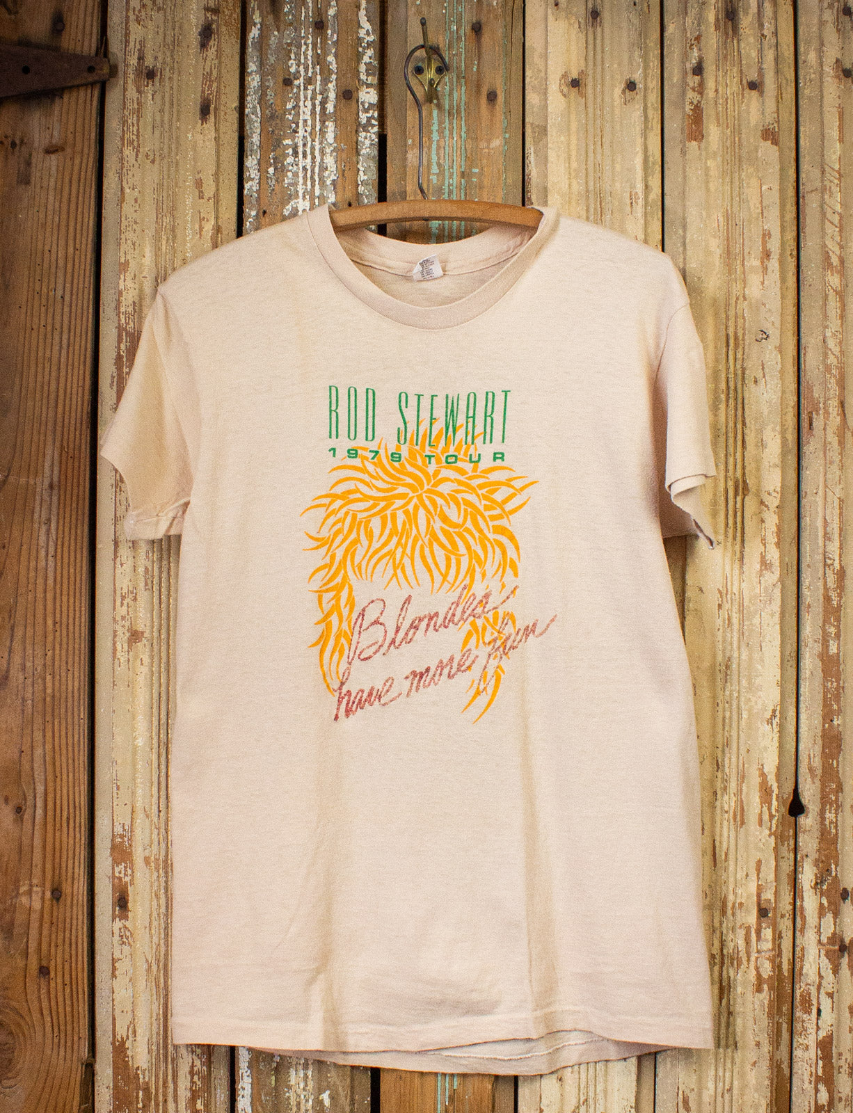 Vintage Rod Stewart Blondes Have More Fun Concert T Shirt 1979 Tan Small 