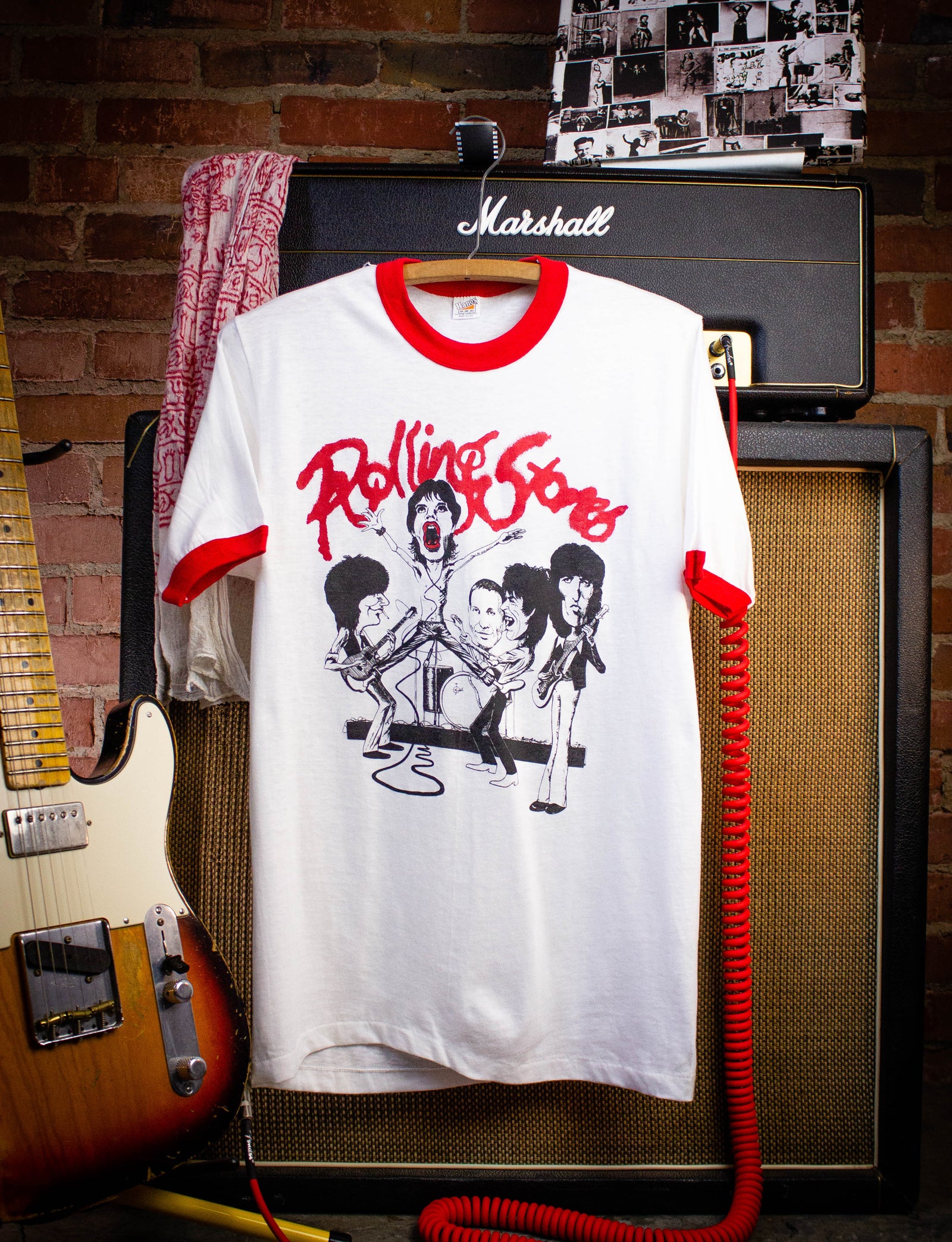 Vintage Rolling Stones Caricature Ringer Concert T Shirt 1978 White/Red Medium