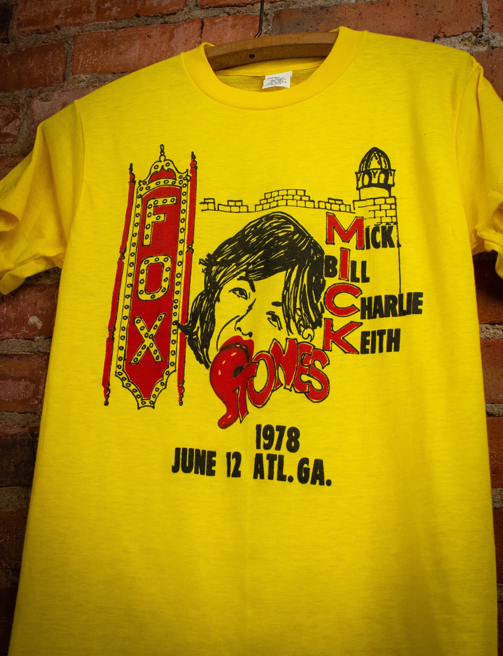 Vintage Rolling Stones Fox Theatre Concert T Shirt 1978 Yellow Small