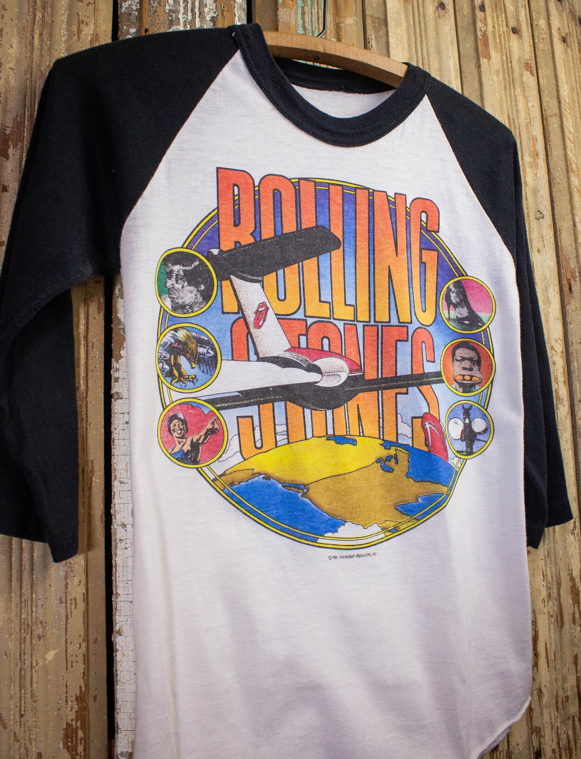 Vintage Rolling Stones Jet Raglan Concert T Shirt 1981 Black/White Small