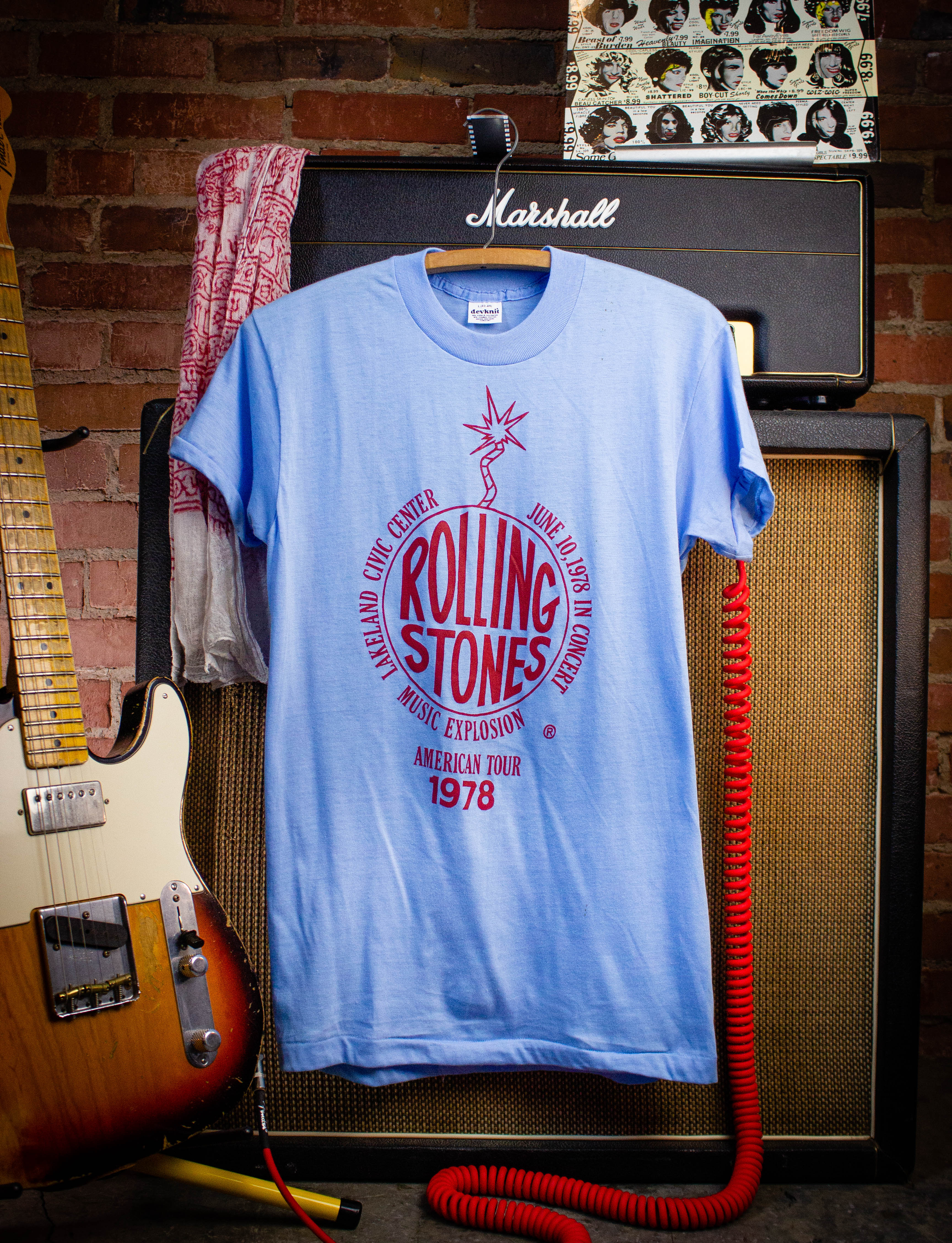 Vintage Rolling Stones Music Explosion Concert T Shirt 1978 Blue  Small/Medium
