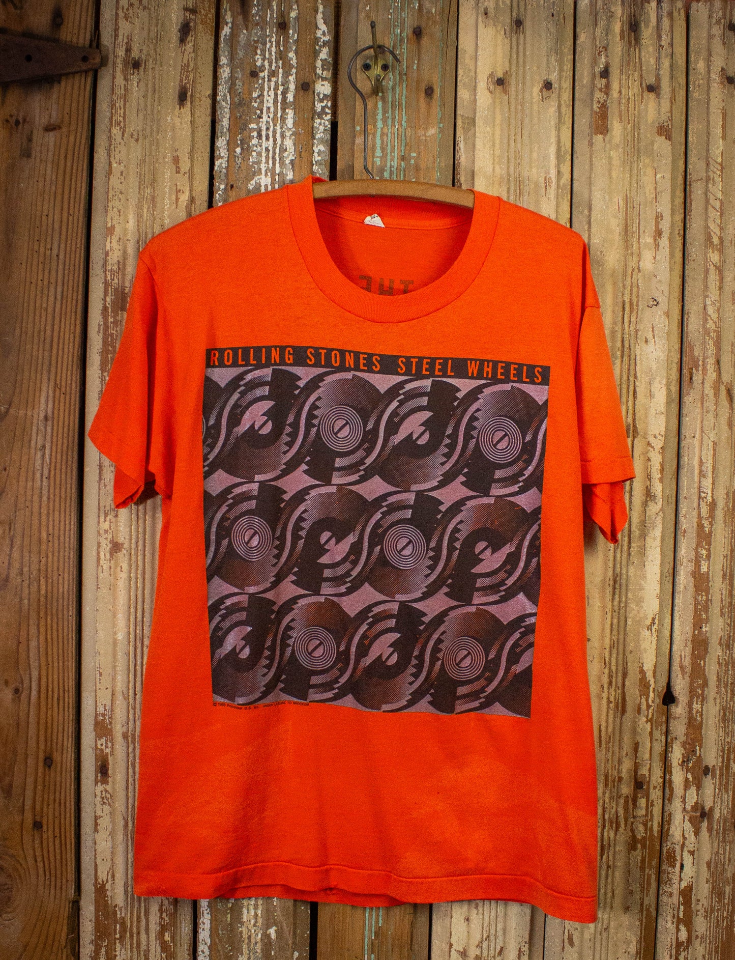 Vintage Rolling Stones Steel Wheels Tour Crew Concert T Shirt 1989 Orange Large