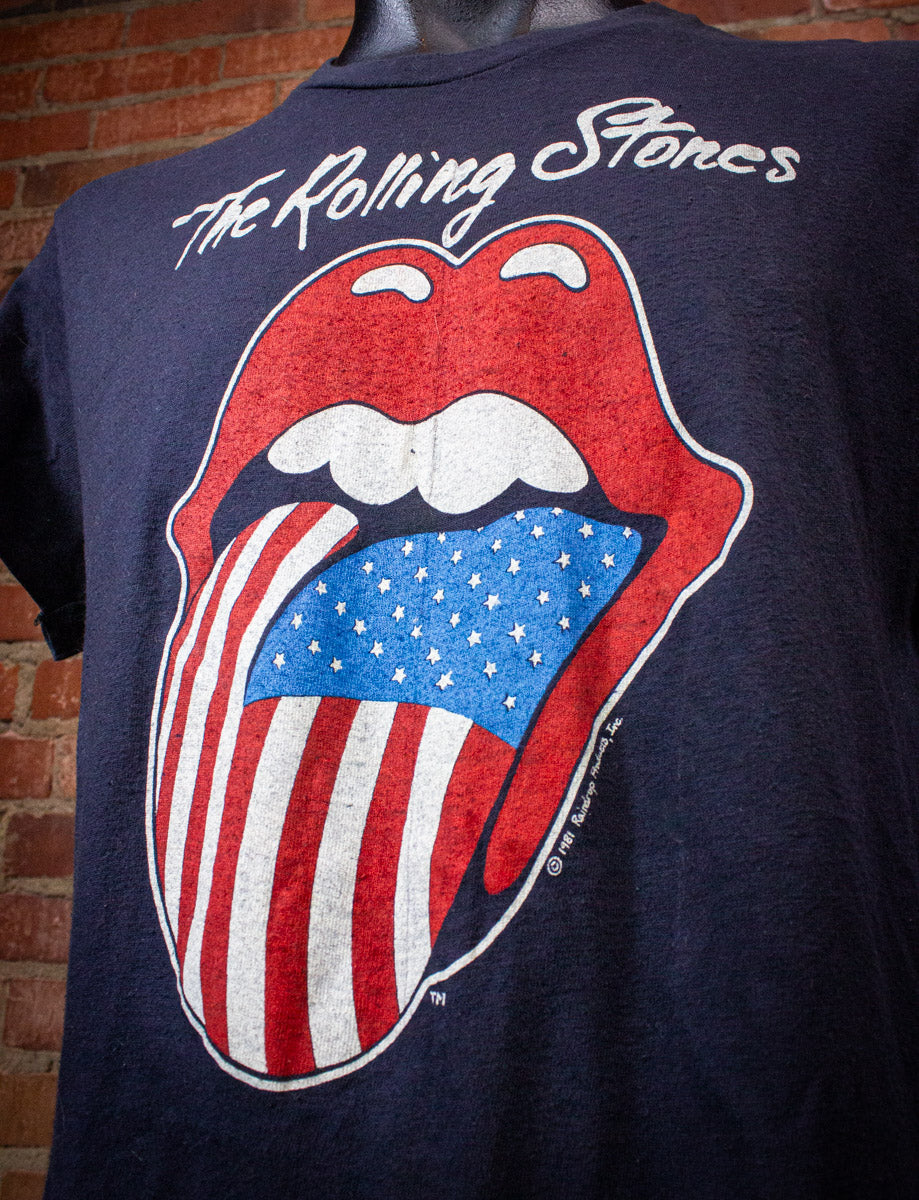 Vintage Rolling Stones USA Tongue Concert T Shirt 1981 Black Medium