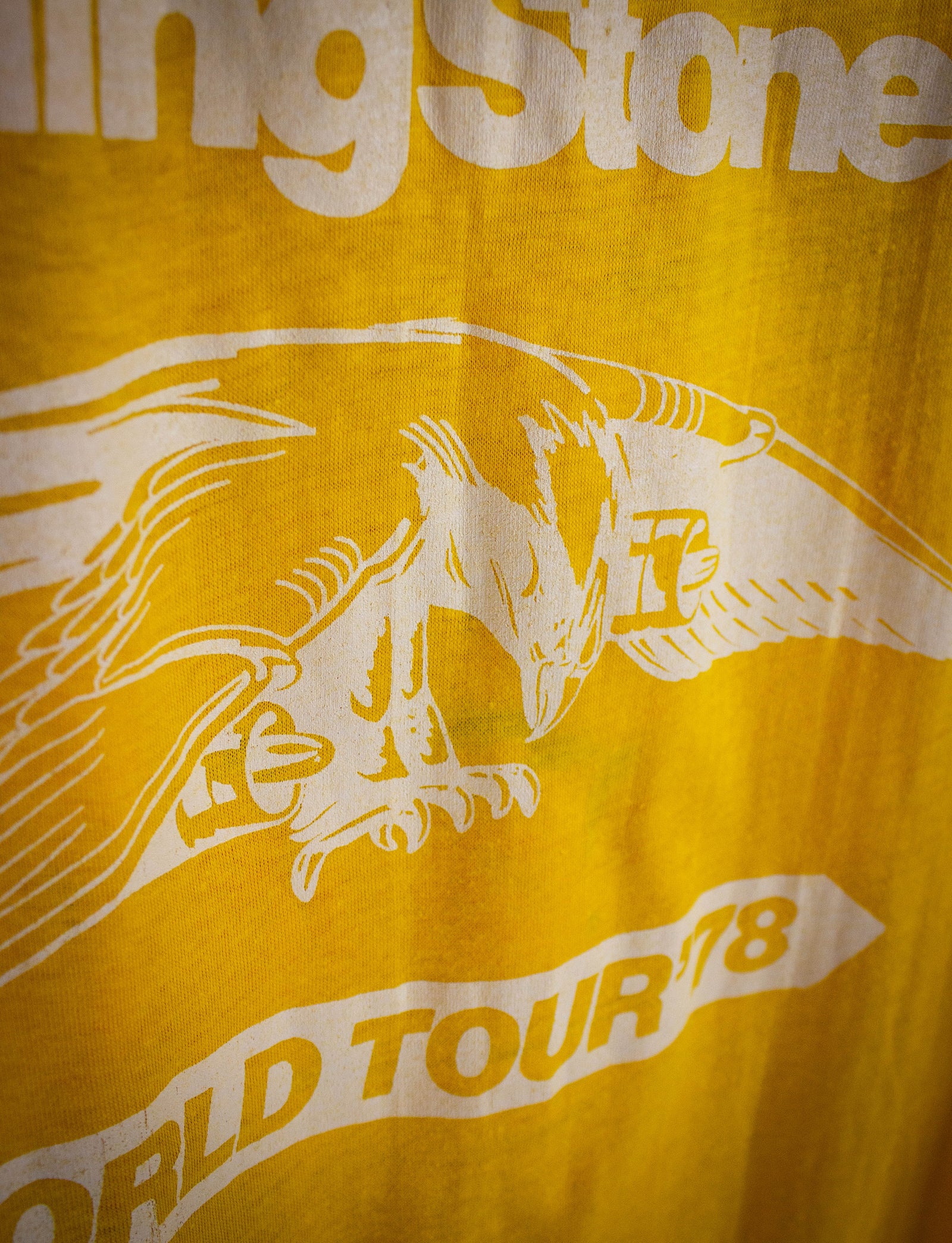 Rolling Stones Men's Eagle Amp 1975 T-Shirt Small Yellow