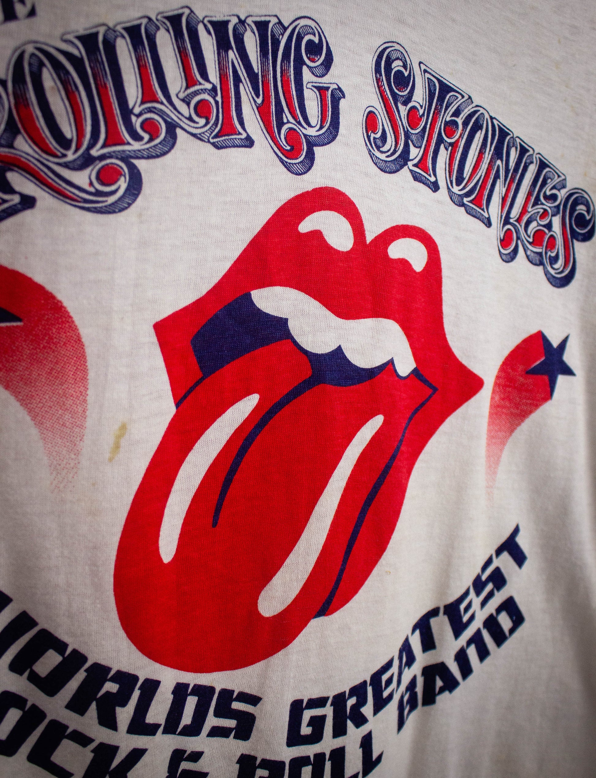 Vintage Rolling Stones World's Greatest Rock & Roll Band Raglan Concert T Shirt 70s White/Navy Medium