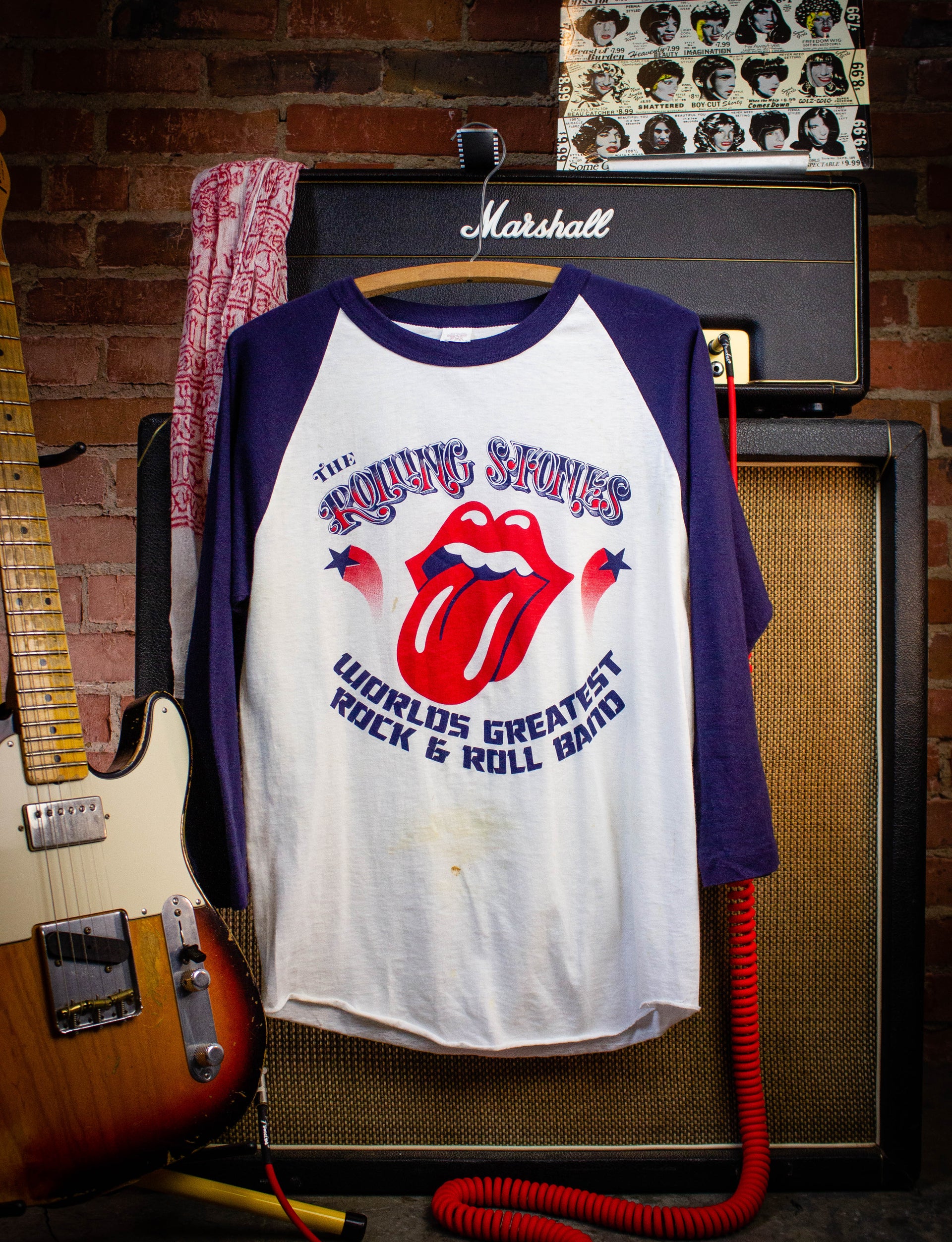 Vintage Rolling Stones Raglan World\'s Rock Band Roll Concert & Shirt Medium 70s T White/Navy Greatest
